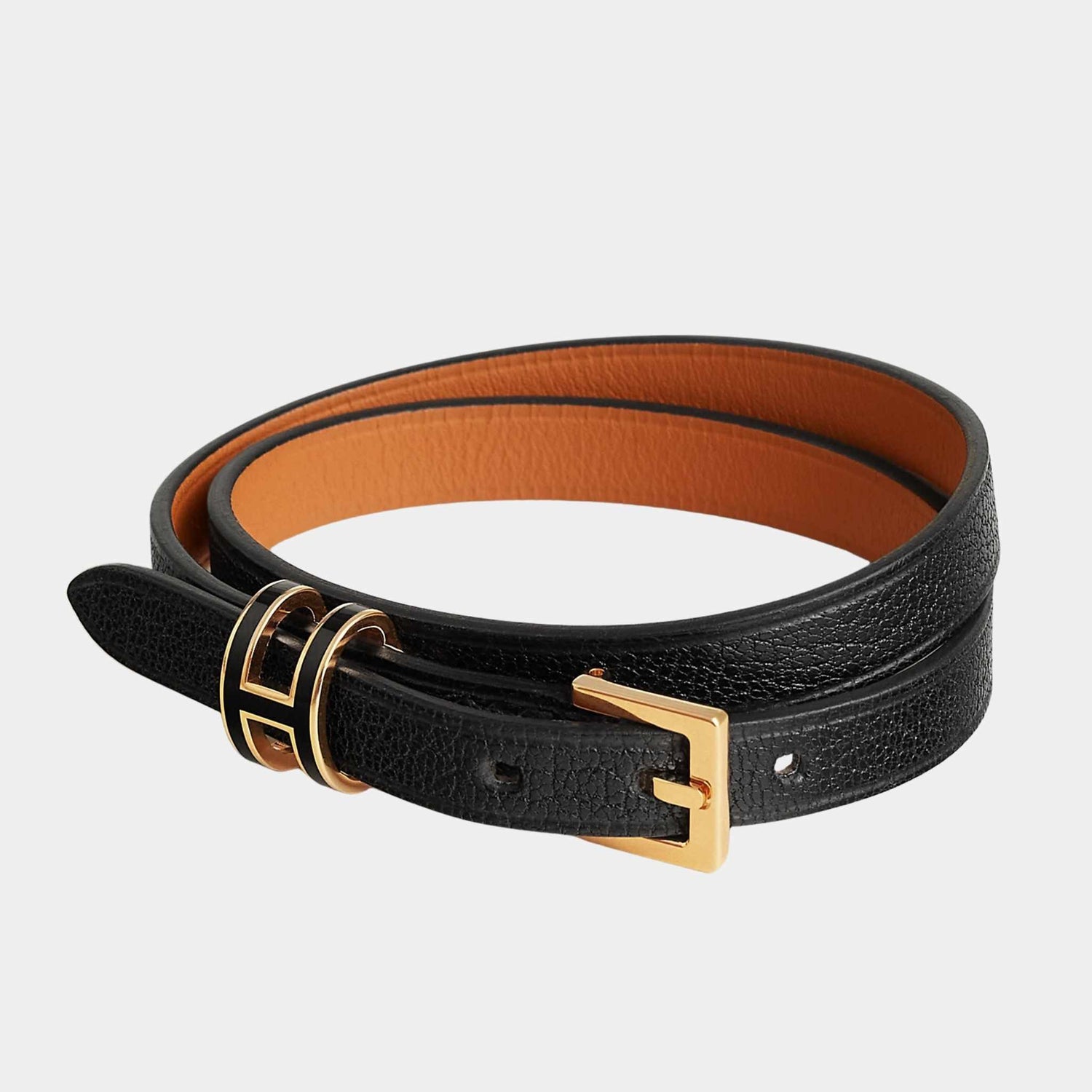 Hermes Pop H Double Tour Bracelet Swift Calfskin Gold Plated, Noir