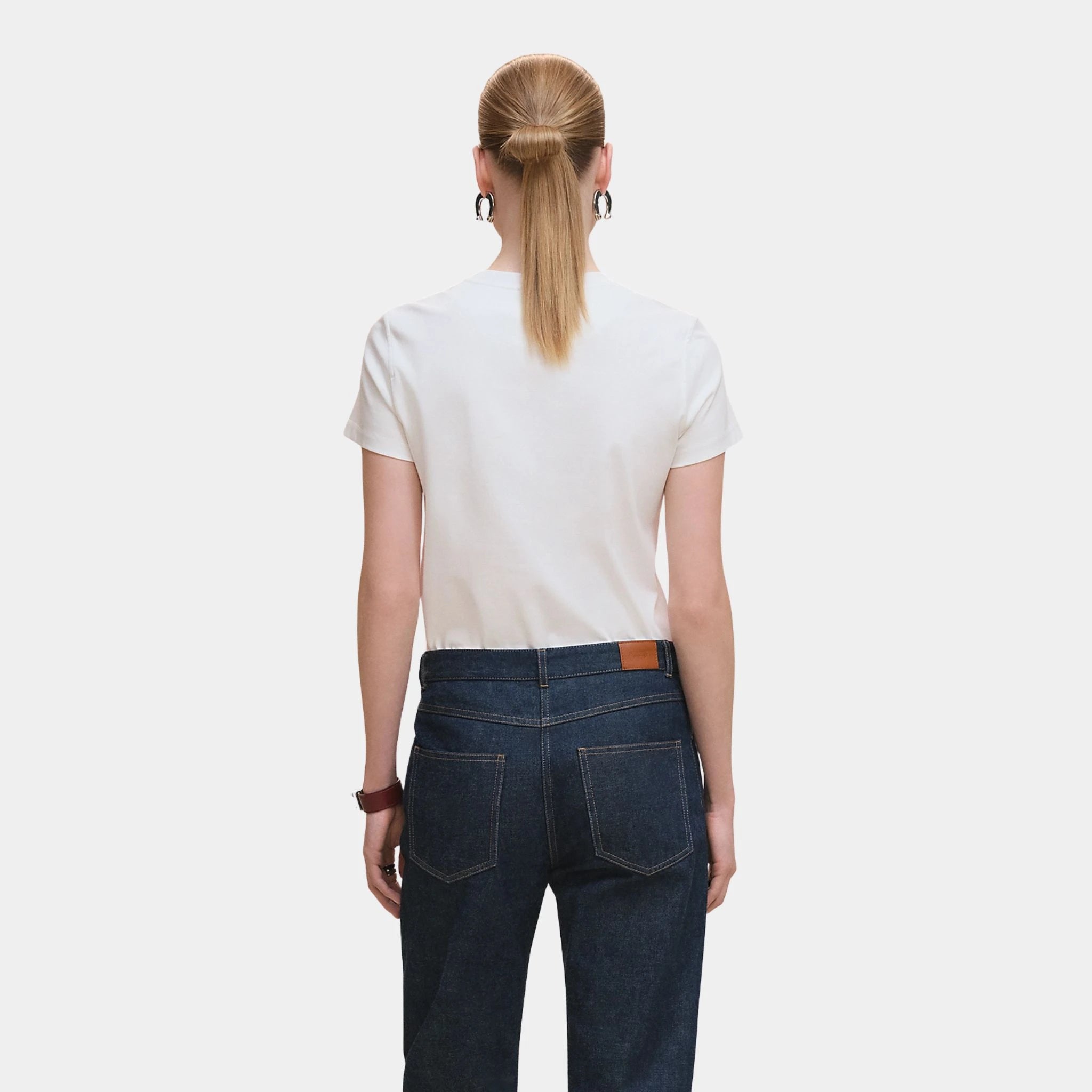 Hermes Printed Straight T-shirt in Plain Jersey, Blanc, Back