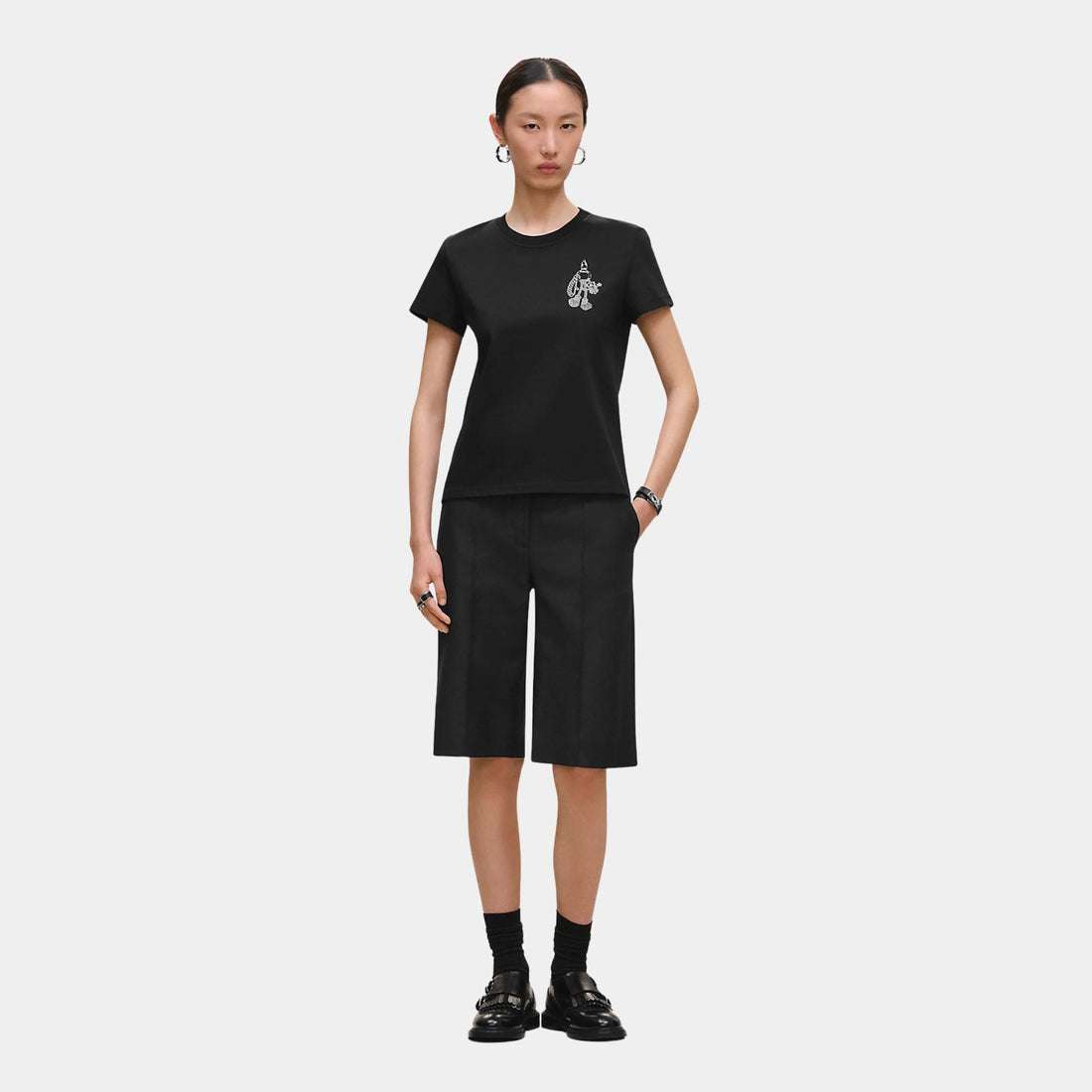 Hermes Printed Straight T-shirt in Plain Jersey, Noir, Front