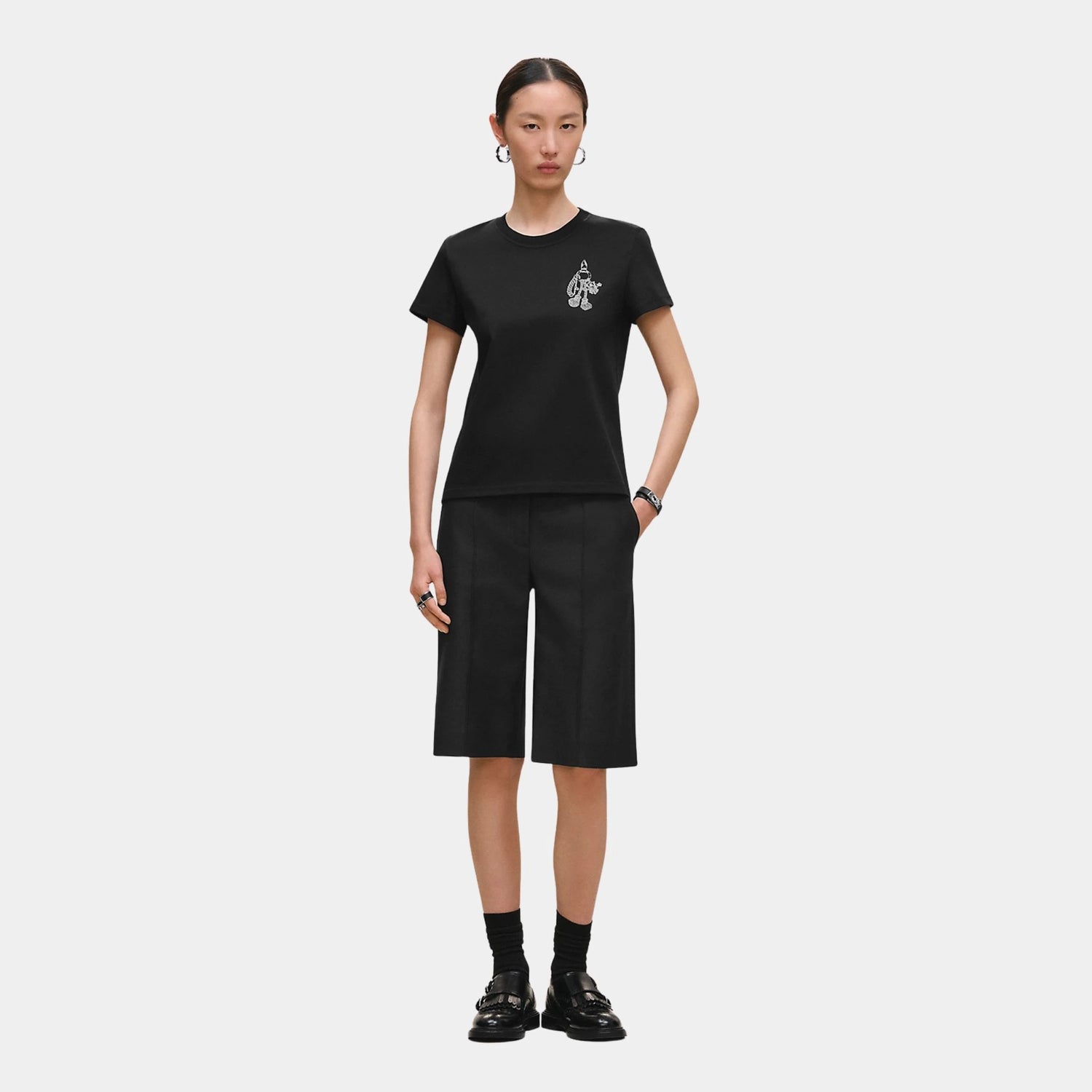 Hermes Printed Straight T-shirt in Plain Jersey, Noir, Front