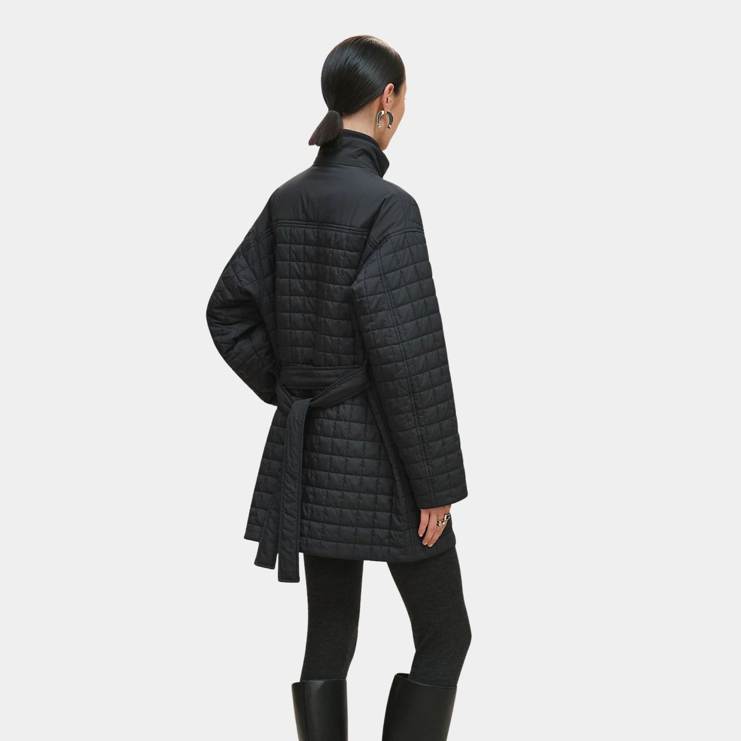 Hermes Quilted Coat in Feather Canvas, Noir, Back