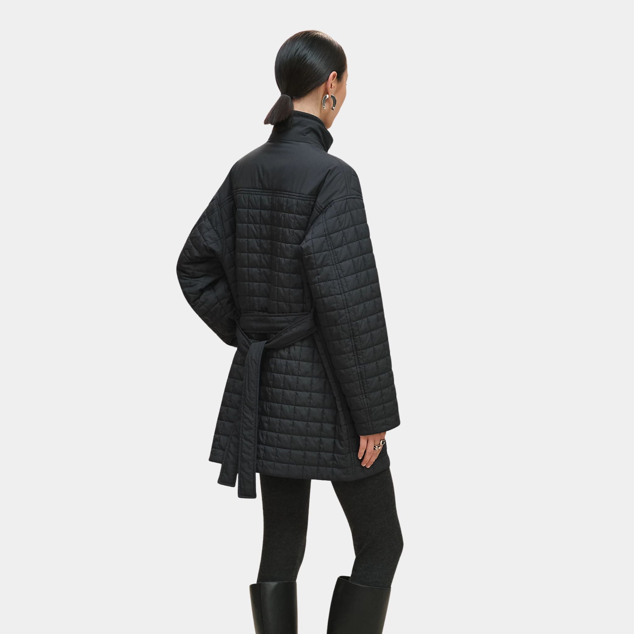 Hermes Quilted Coat in Feather Canvas, Noir, Back