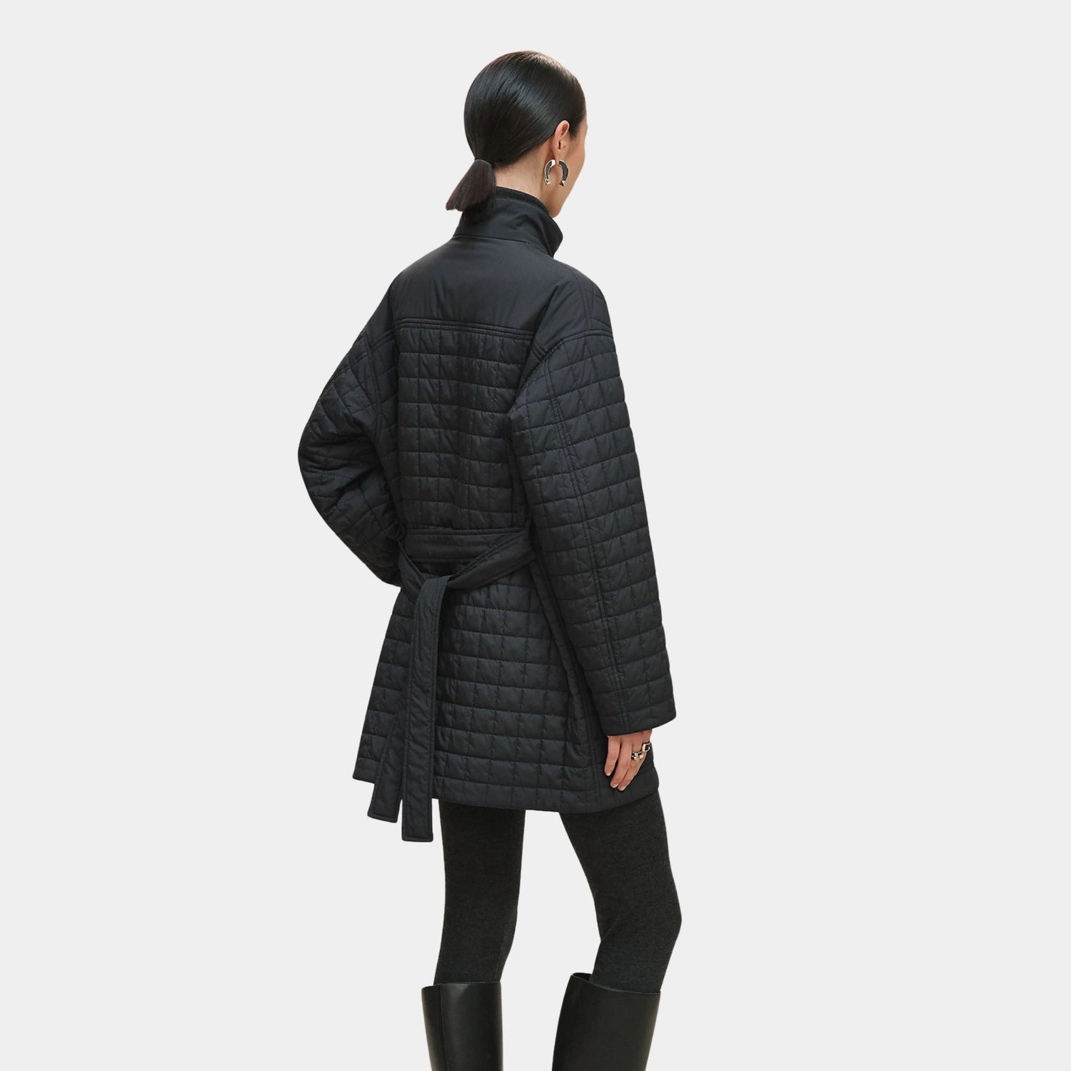 Hermes Quilted Coat in Plume Canvas, Bleu Noir, Back