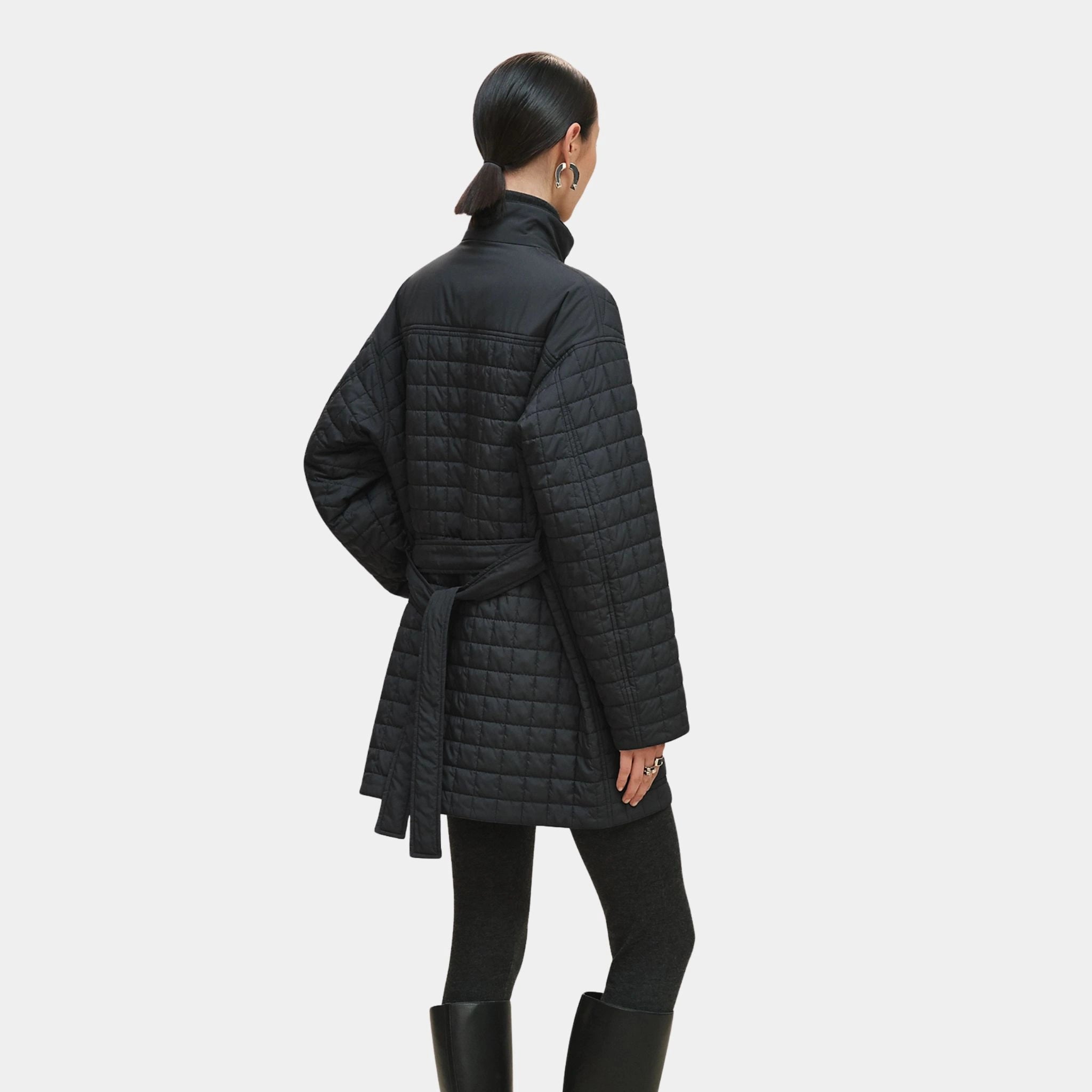 Hermes Quilted Coat in Plume Canvas, Bleu Noir, Back