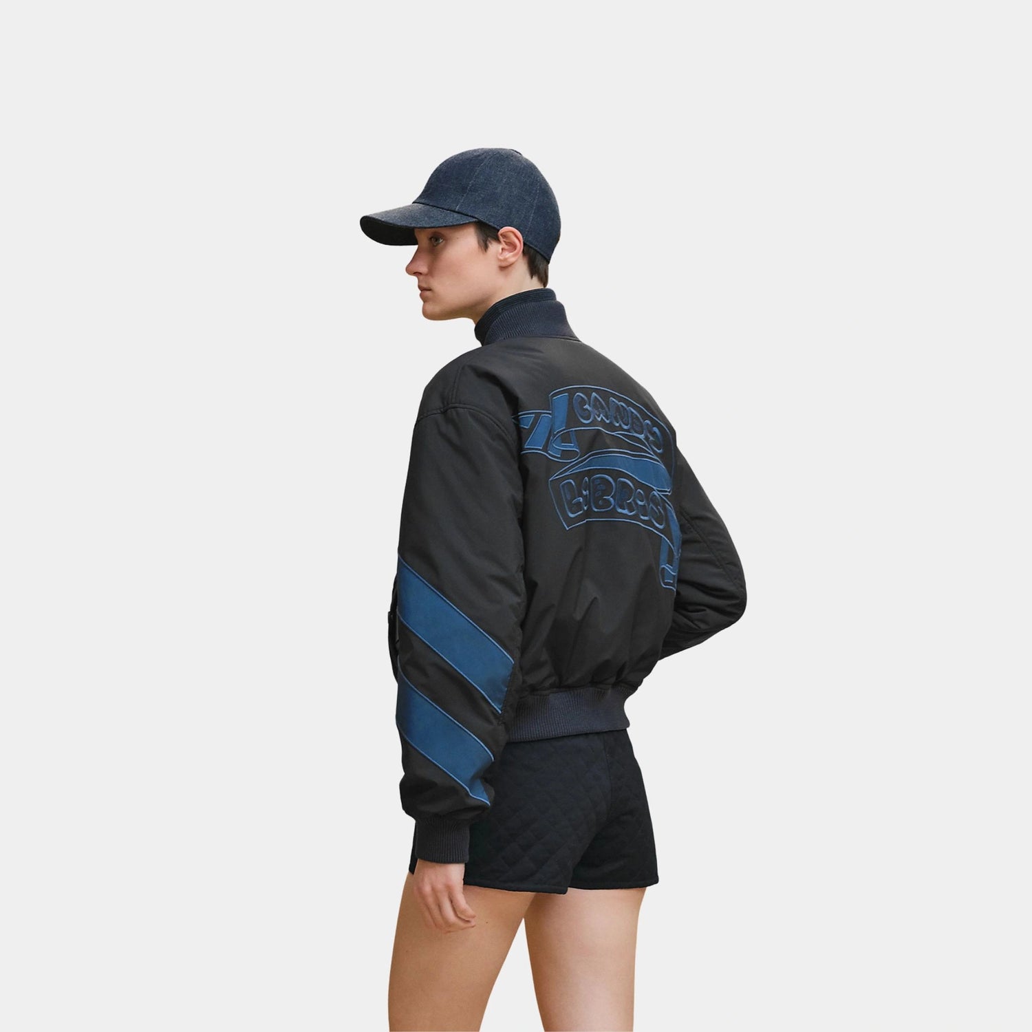 Hermes Reversible Bomber Jacket in Feather Canvas, Bleu Noir, Back
