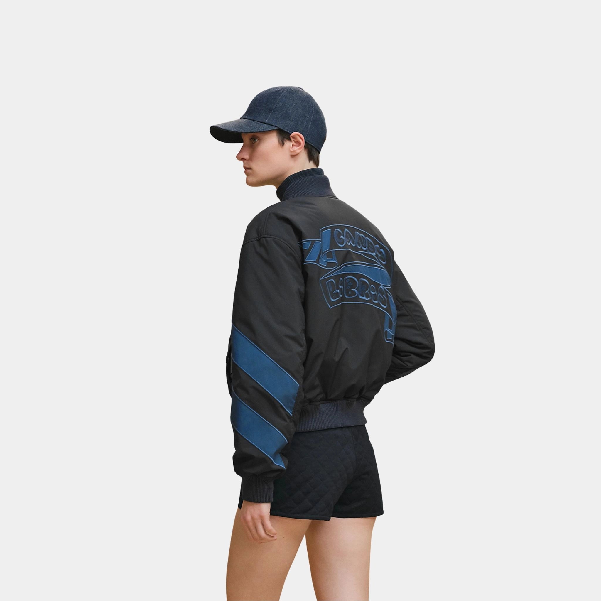 Hermes Reversible Bomber Jacket in Feather Canvas, Bleu Noir, Back