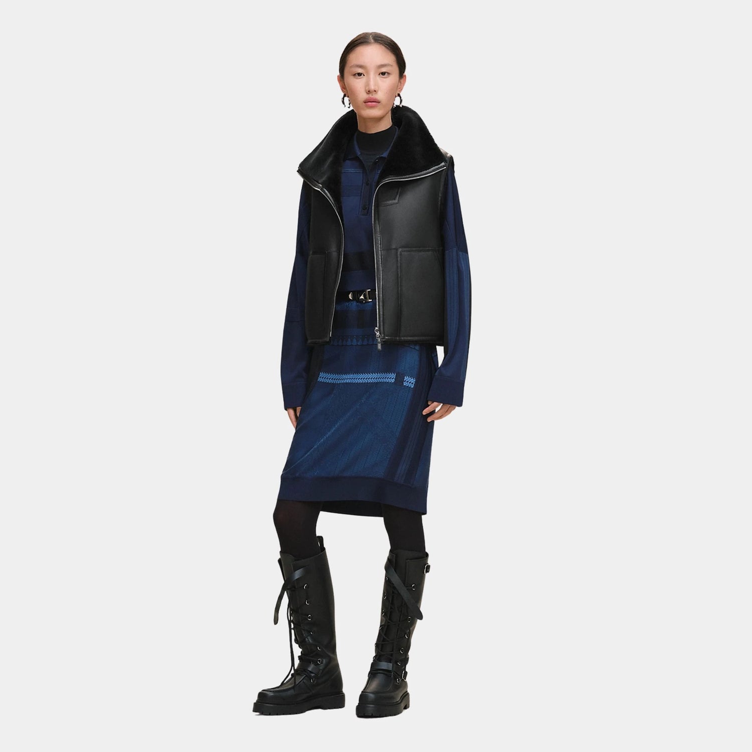 Hermes Reversible Sleeveless Jacket in Smooth Sheepskin, Noir, Front