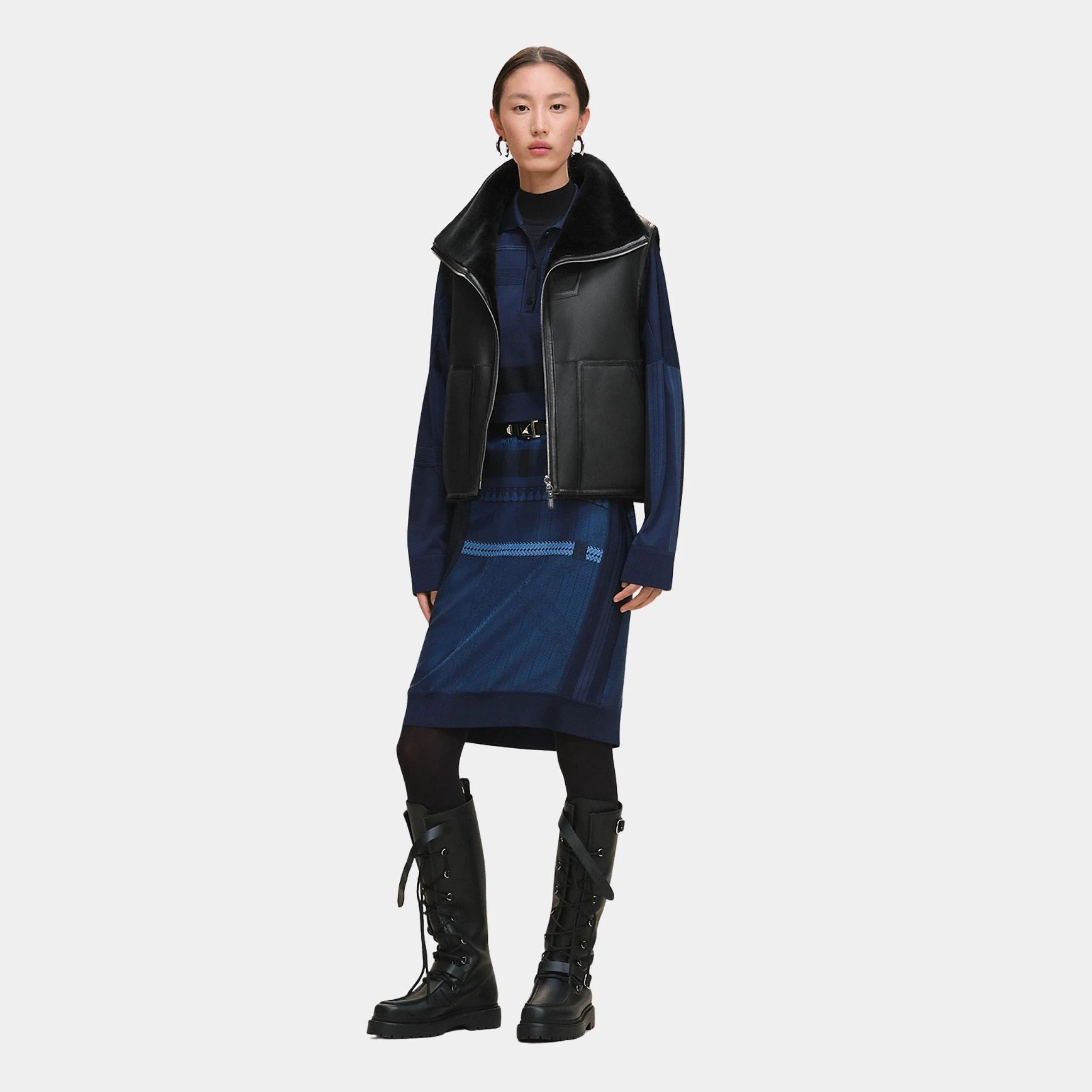 Hermes Reversible Sleeveless Jacket in Smooth Sheepskin, Noir, Front