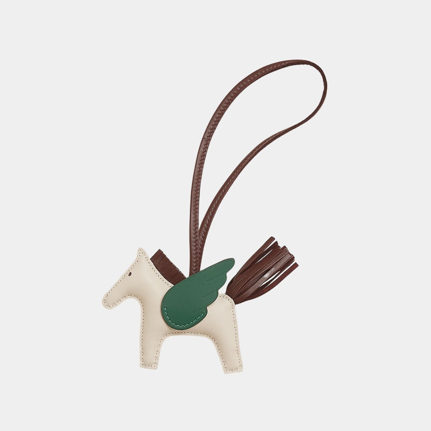 Hermes Rodeo Pegasus PM Charm, Craie, Chocolat, Vert Moyen