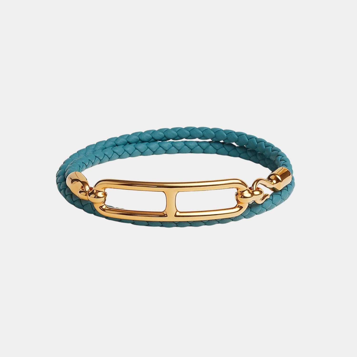 Hermes Roulis Double Tour Bracelet Swift Calfskin Gold Plated, Bleu Jean