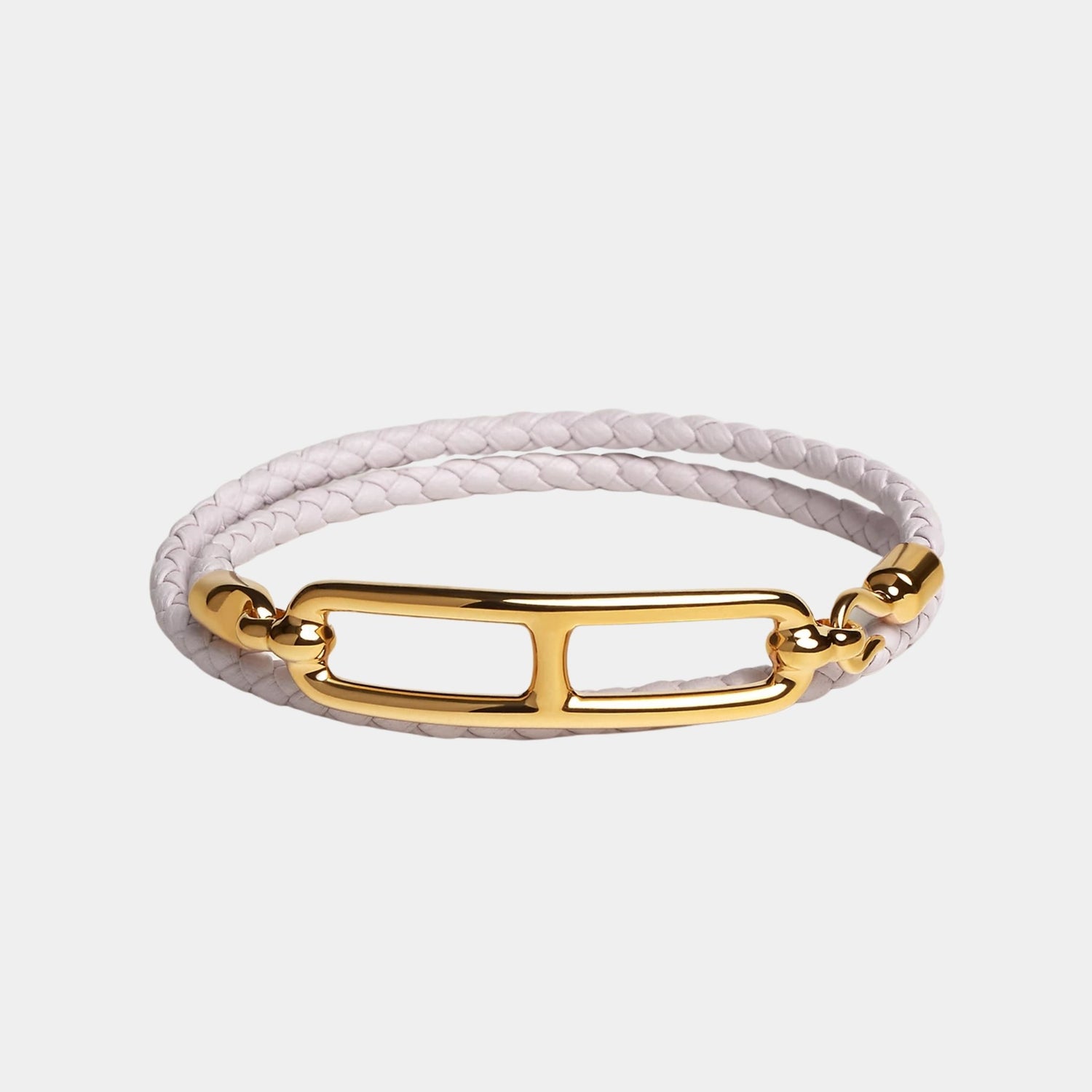 Hermes Roulis Double Tour Bracelet Swift Calfskin Gold Plated, Mauve Pale