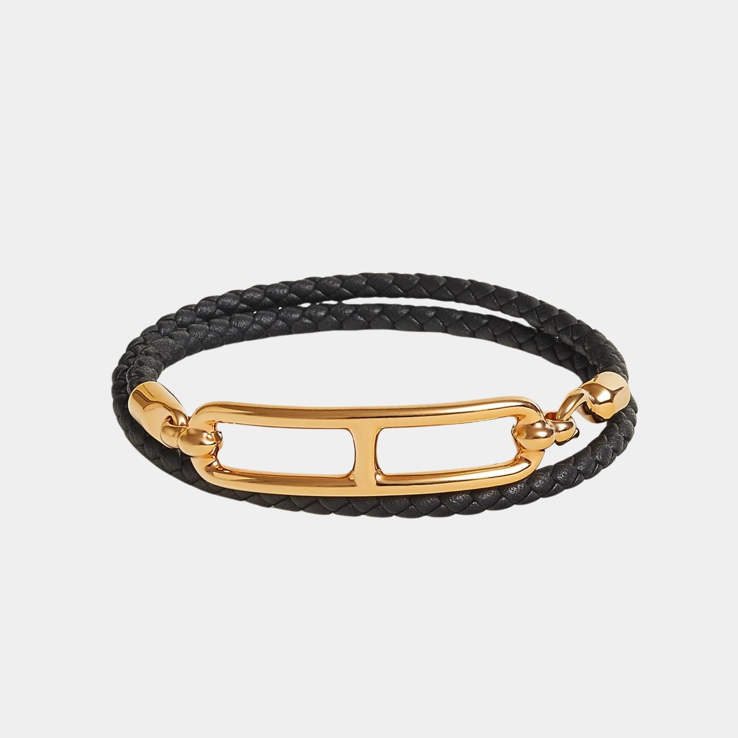 Hermes Roulis Double Tour Bracelet Swift Calfskin Gold Plated, Noir