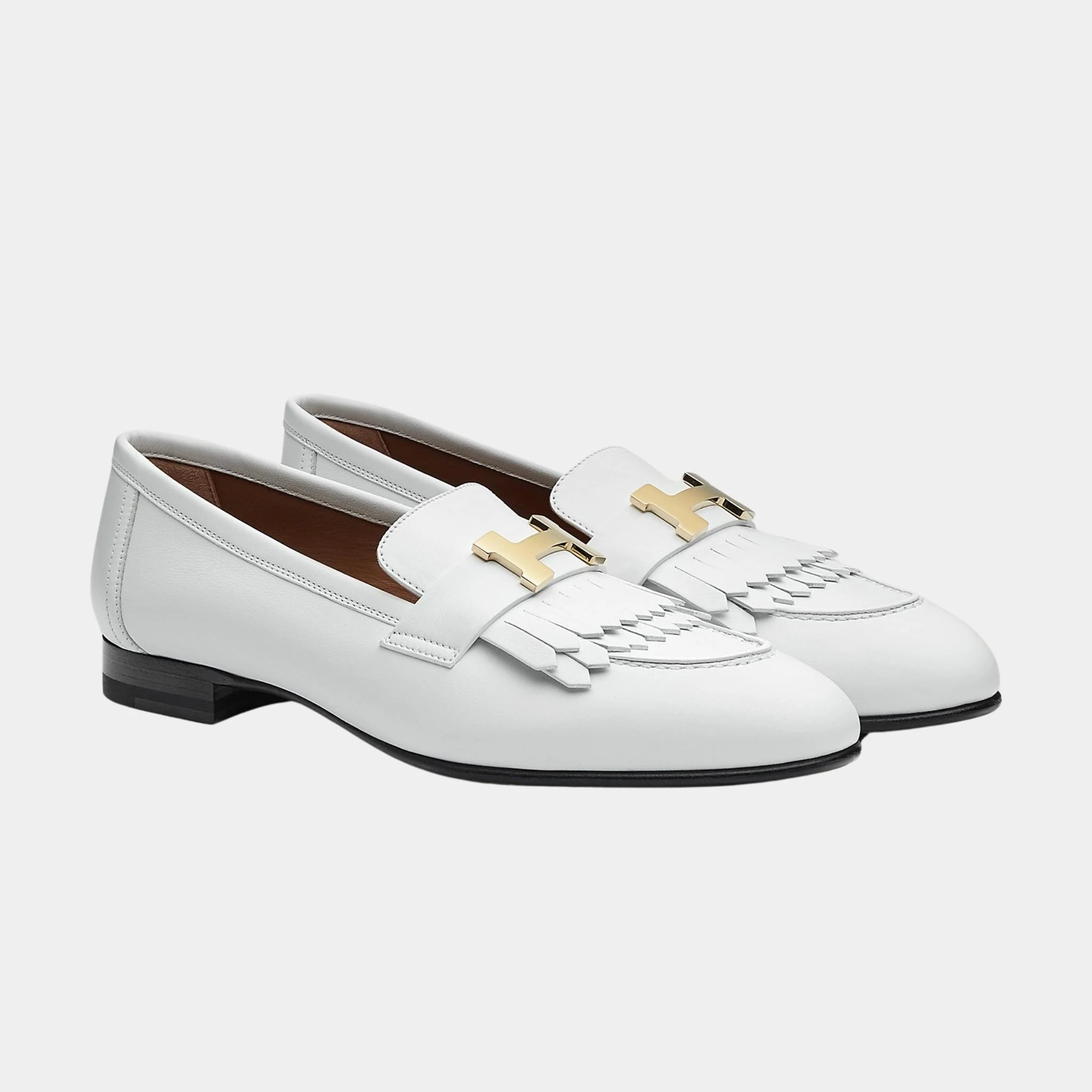 Hermes Royal Loafer in Calfskin with Gold Plated Buckle Women, Blanc, Front