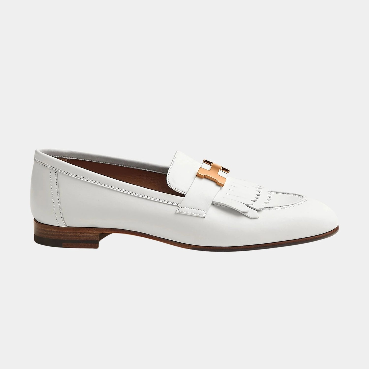 Hermes Royal Loafer in Calfskin with Rose Gold Plated Buckle, Blanc, SIde