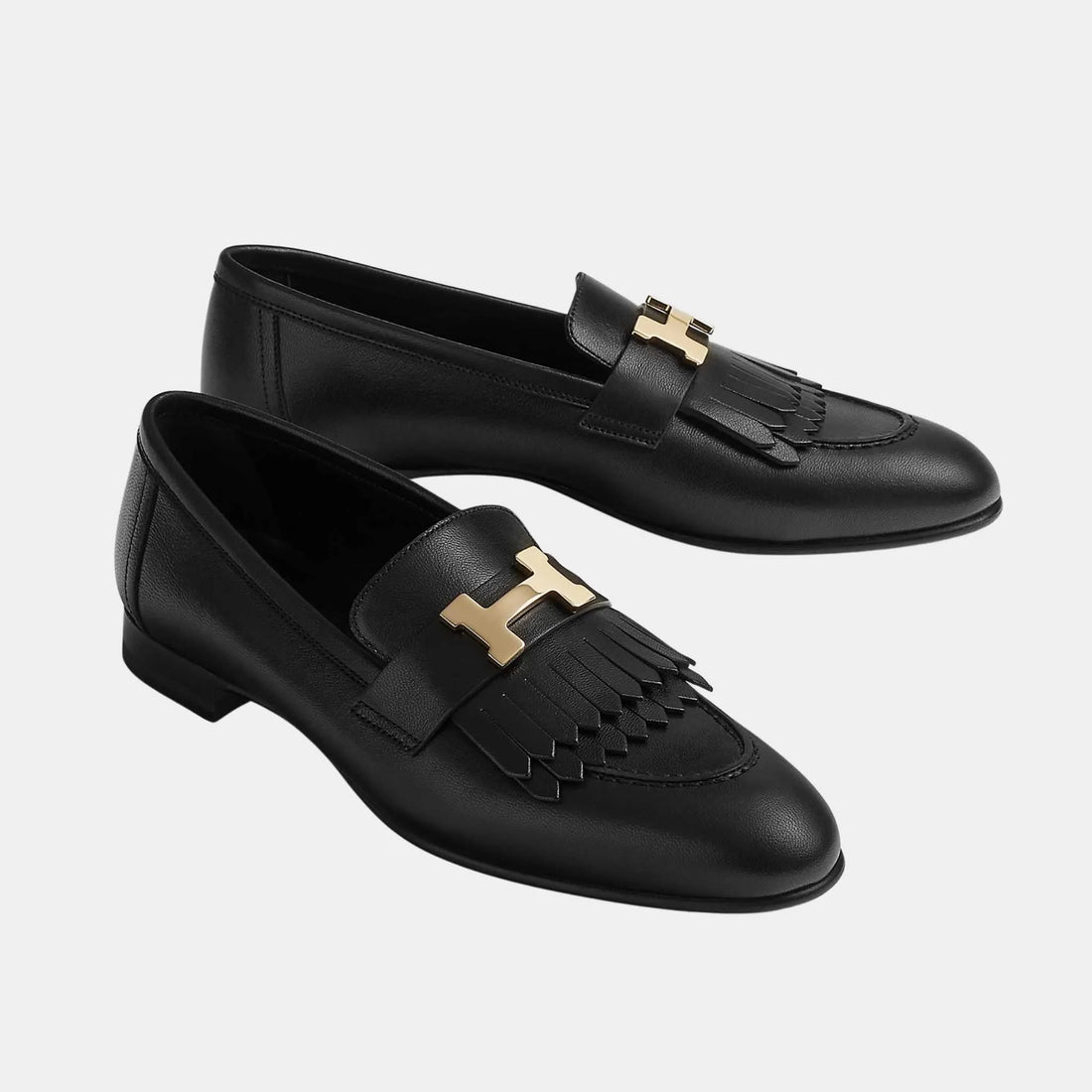Hermes Royal Loafer in Goatskin with Permabrass Plated Buckle, Noir, Front