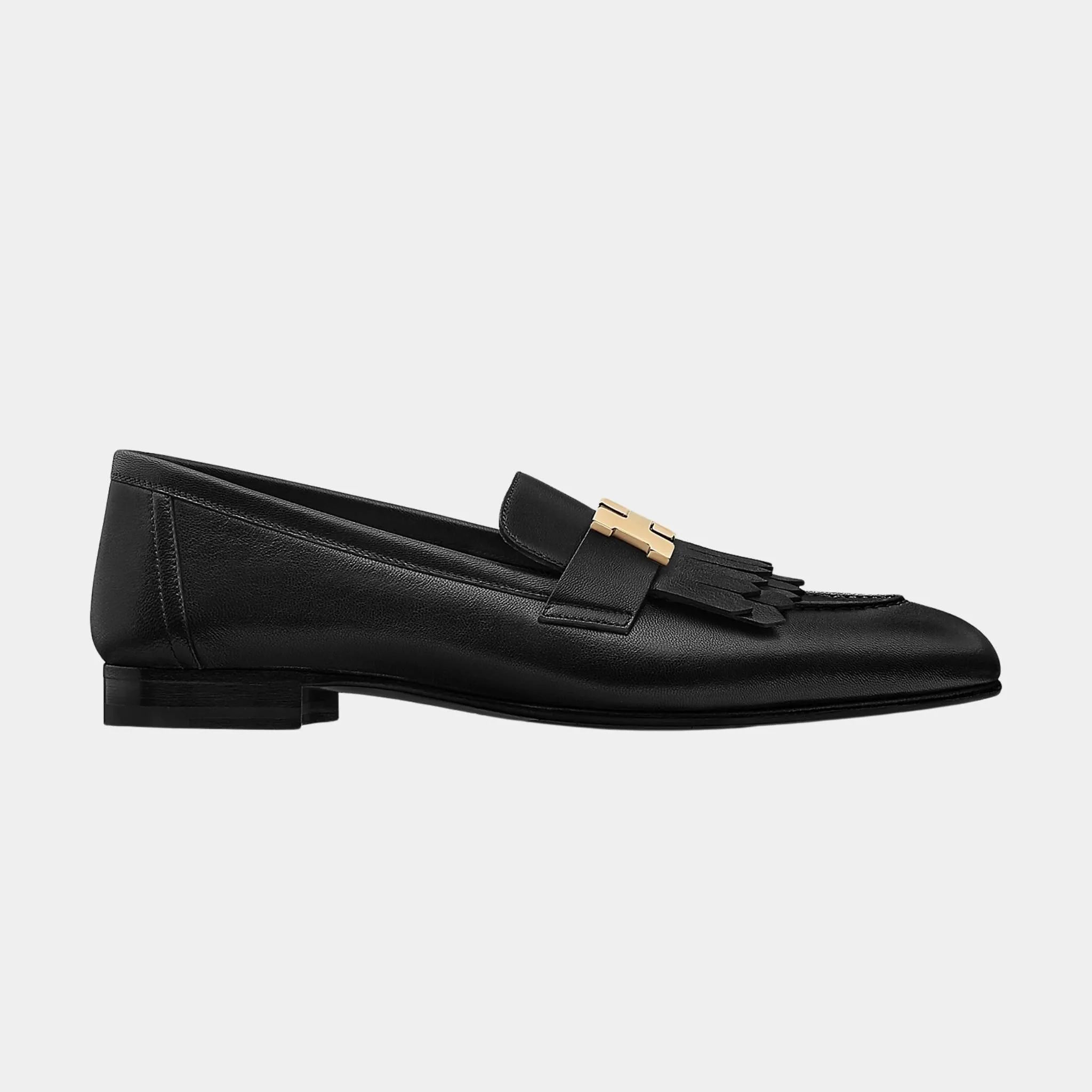 Hermes Royal Loafer in Goatskin with Permabrass Plated Buckle, Noir, Side