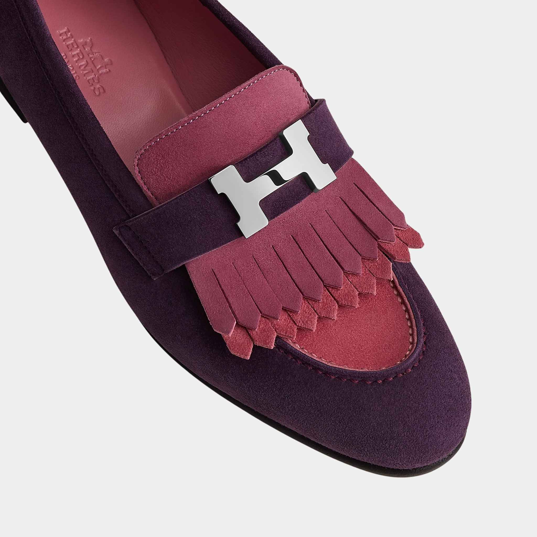 Hermes Royal Loafer in Suede Goatskin with Palladium Plated Buckle, Violet Oaxaca, Top