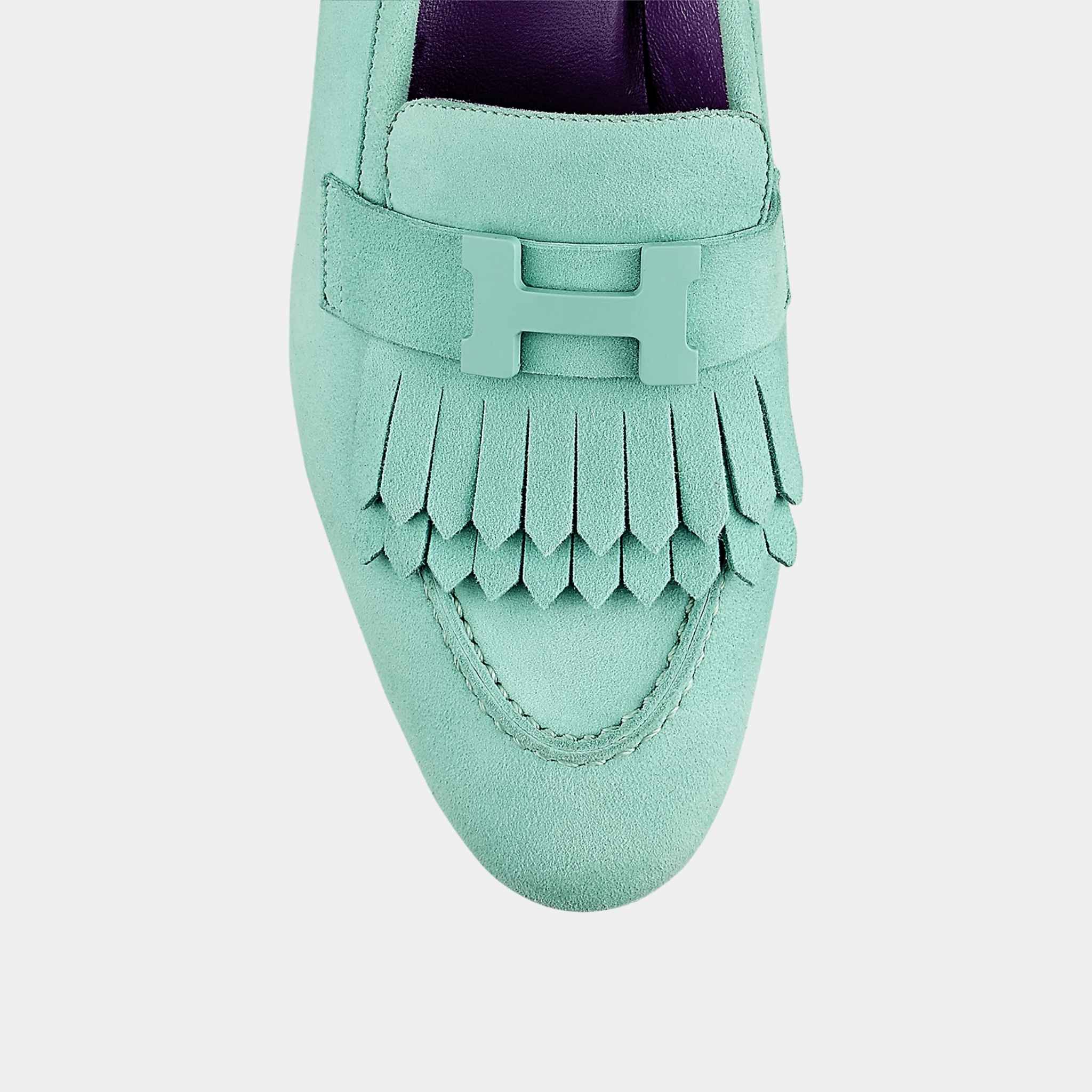 Hermes Royal Loafer in Suede Goatskin, Vert Embrun, Top
