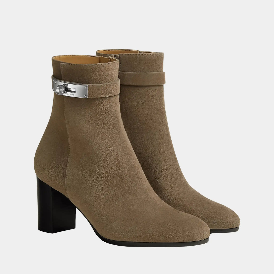 Hermes Saint Germain Ankle Boots in Suede, Etoupe, Front