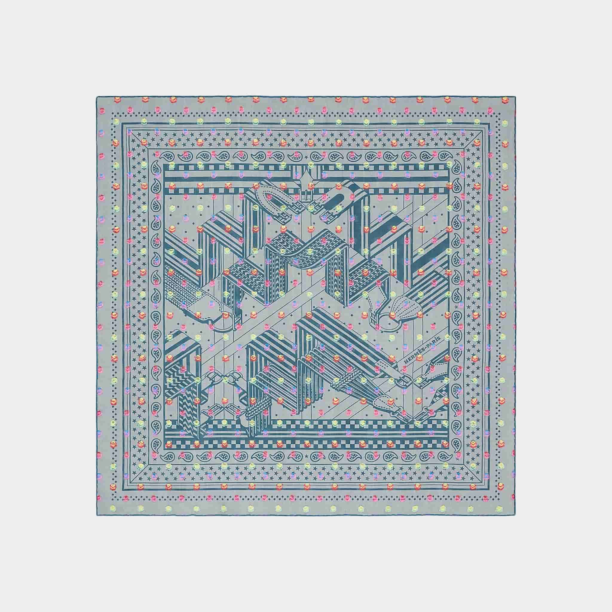 Hermes Sangles en Zig Zag Pois Rainbow Scarf 60, Blue, Front