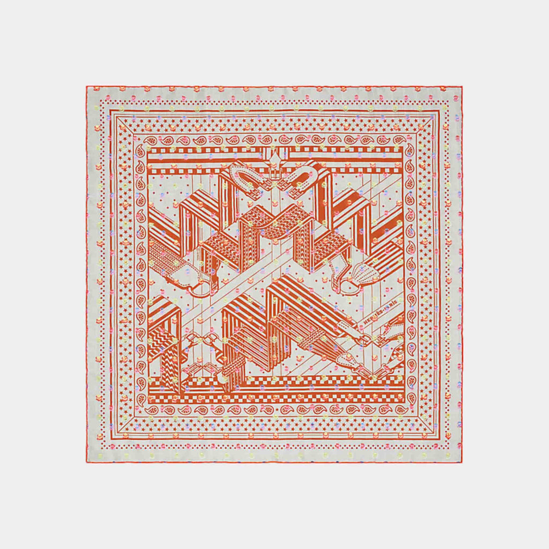 Hermes Sangles en Zig Zag Pois Rainbow Scarf 60, Orange, Front