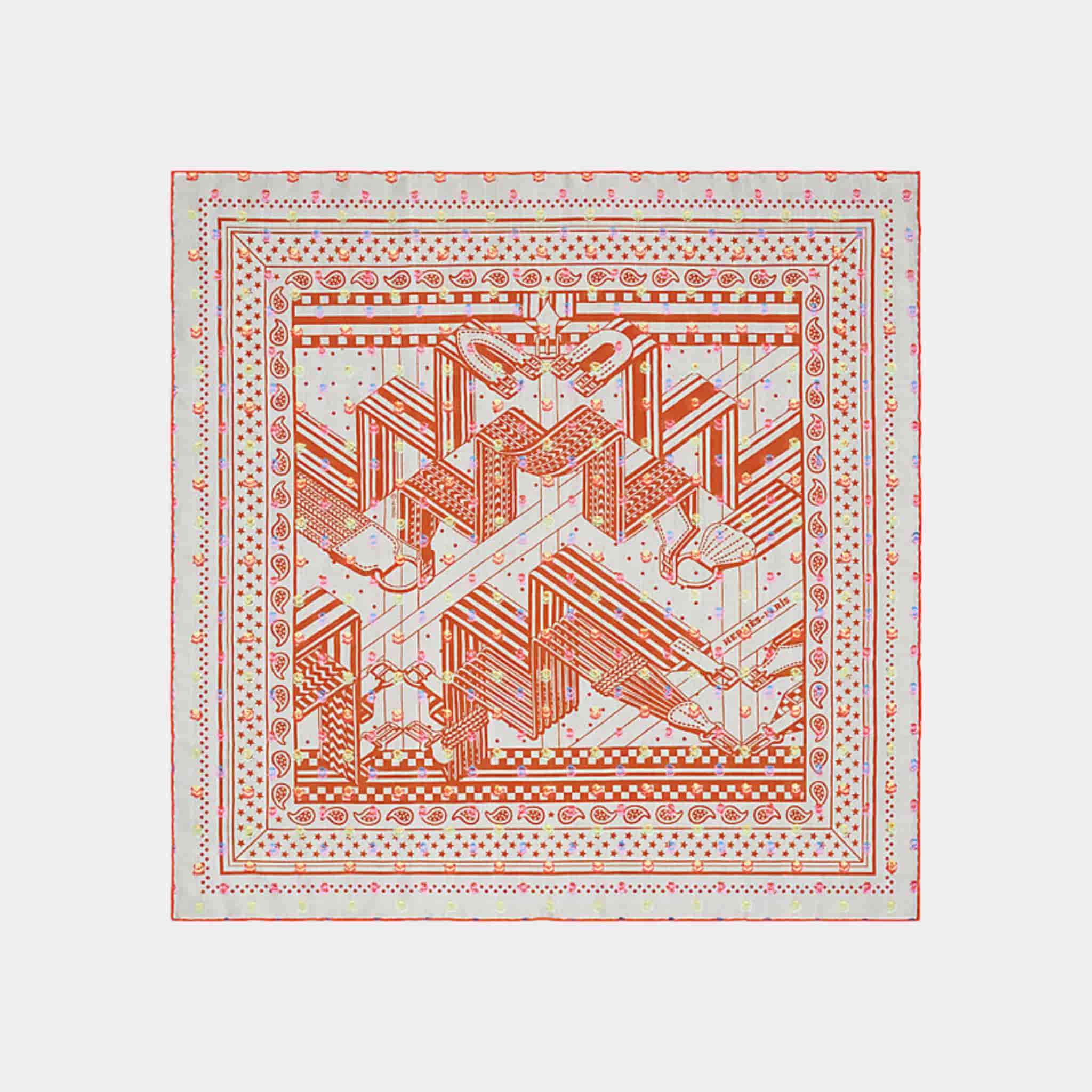 Hermes Sangles en Zig Zag Pois Rainbow Scarf 60, Orange, Front