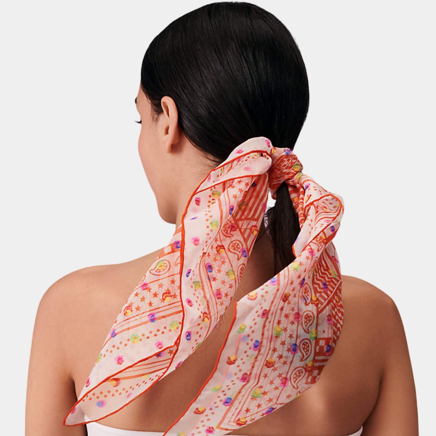 Hermes Sangles en Zig Zag Pois Rainbow Scarf 60, Orange, Model