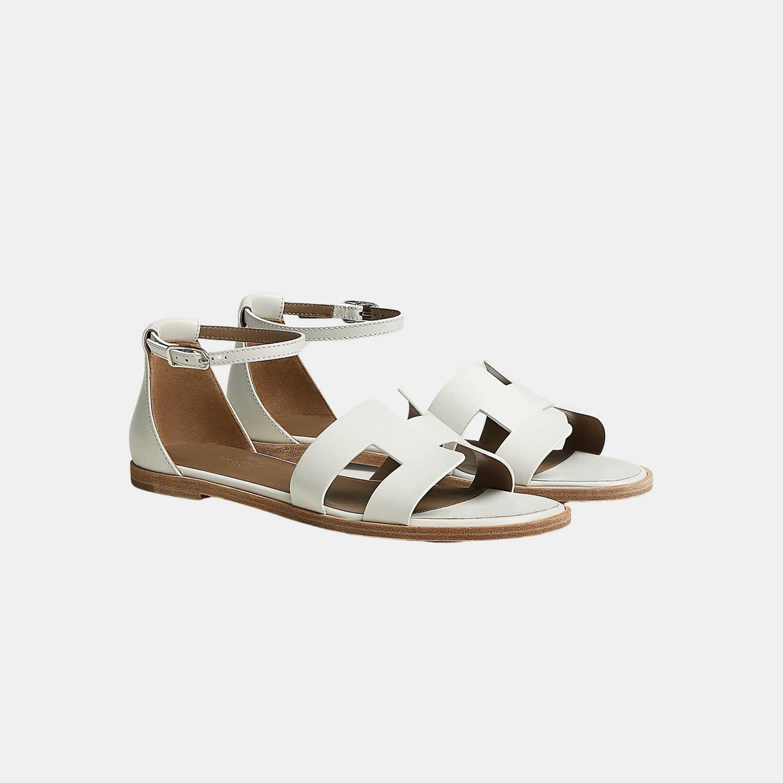 Hermes Santorini Sandal Calfskin, White, Front
