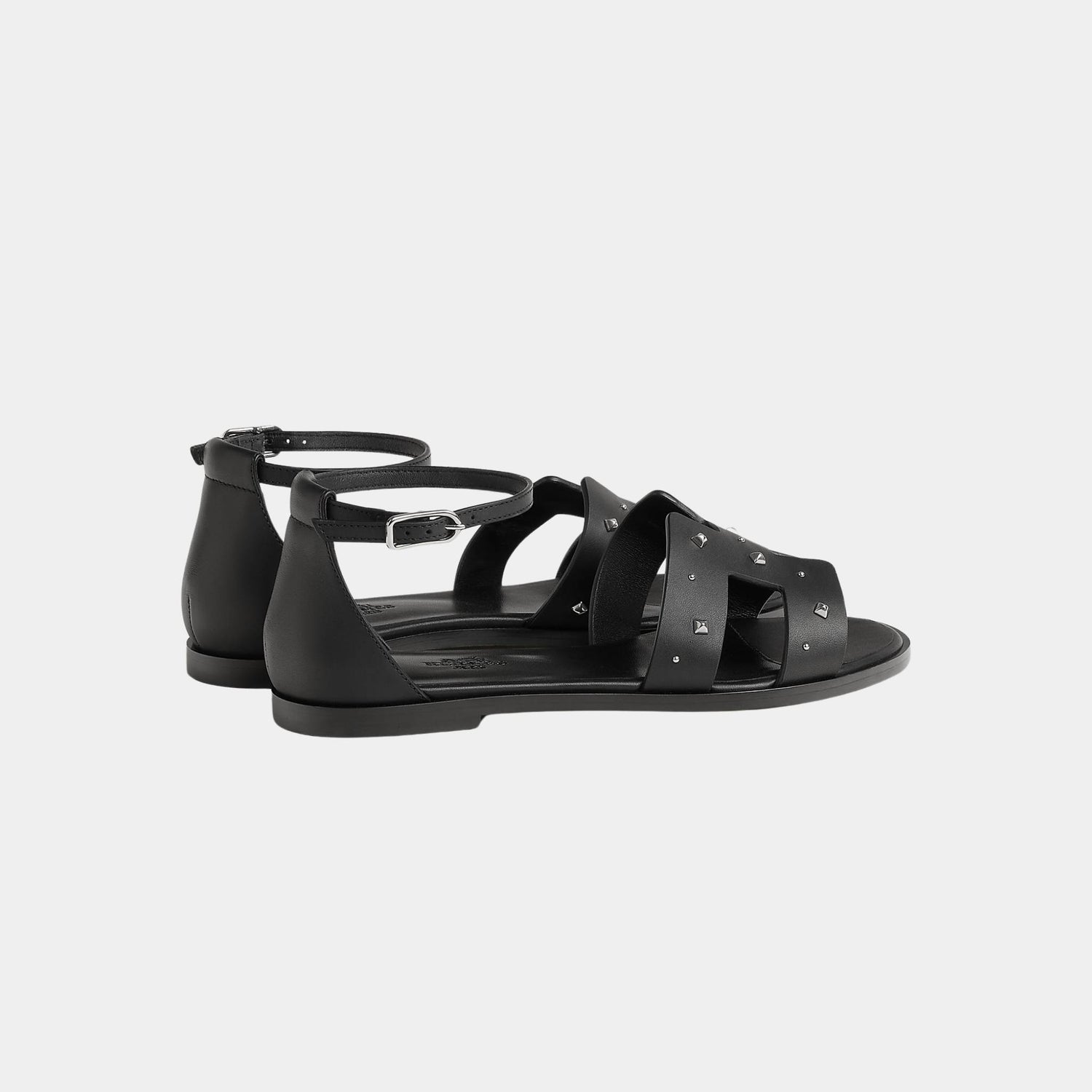 Hermes Santorini Sandals Calfskin With Medor Studs, Black, Back