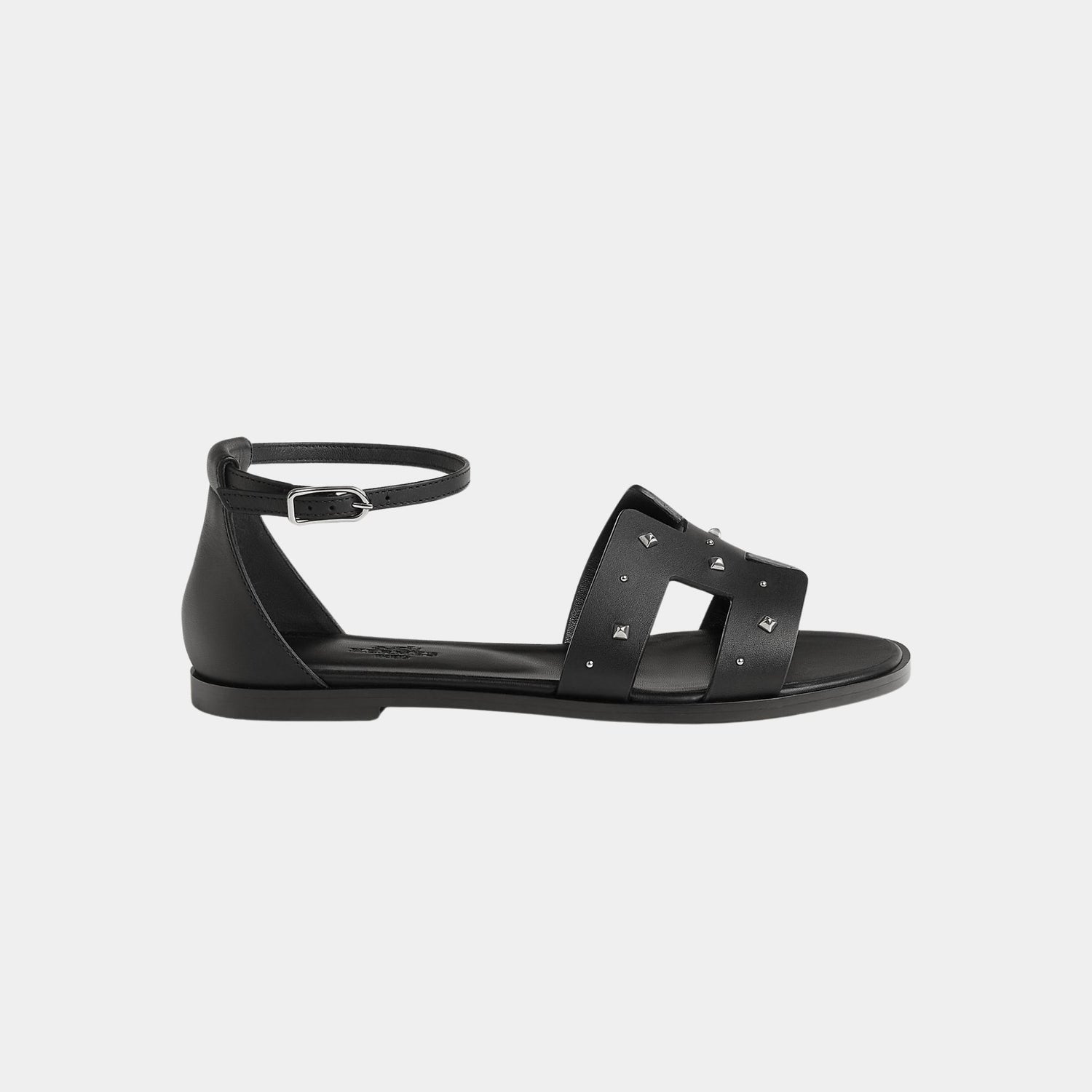 Hermes Santorini Sandals Calfskin With Medor Studs, Black, Side