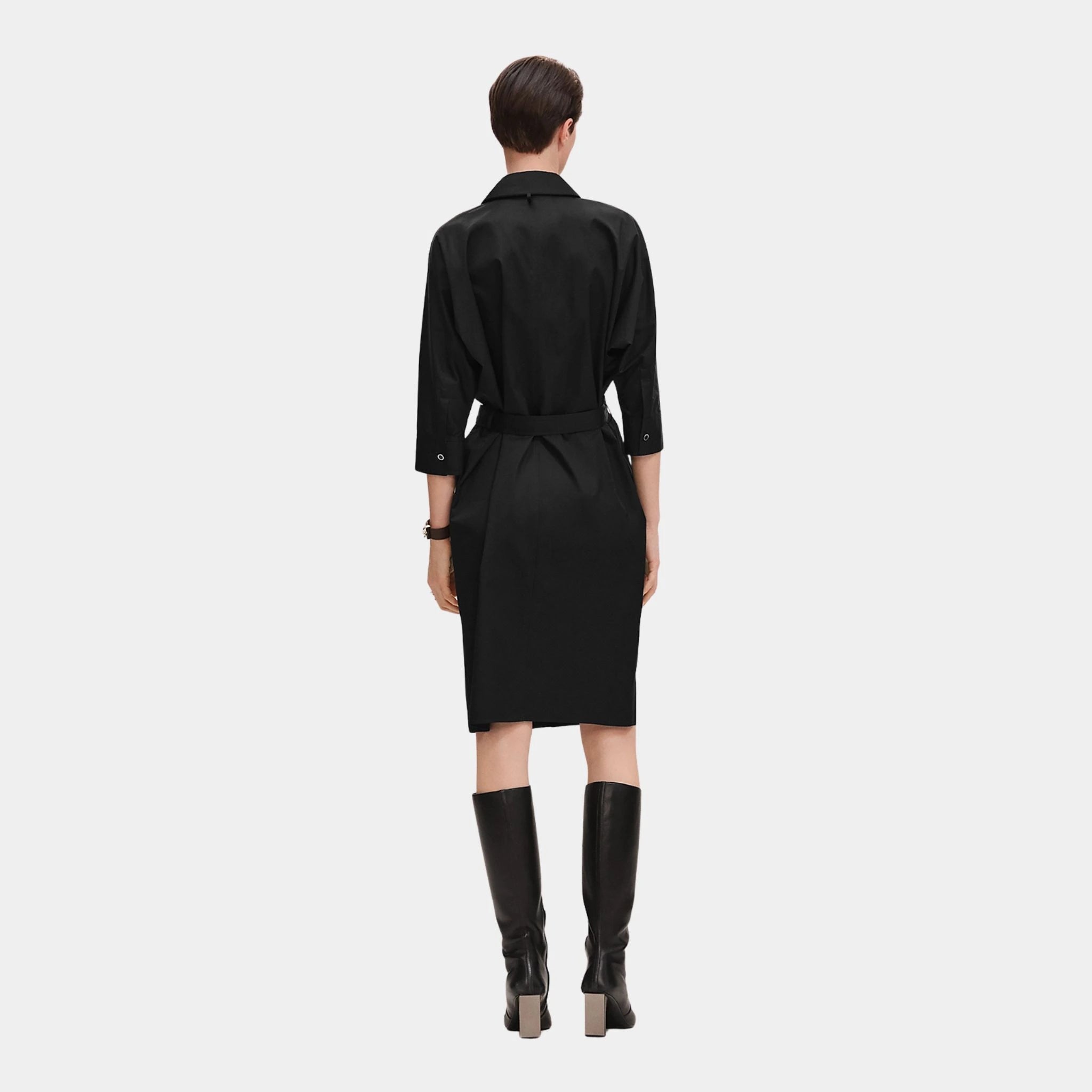 Hermes Shirt Dress in Cotton Twill, Noir, Back