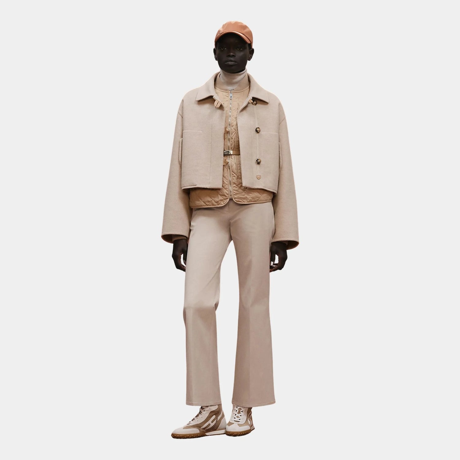 Hermes Short Modular Coat, Beige Naturel, Front