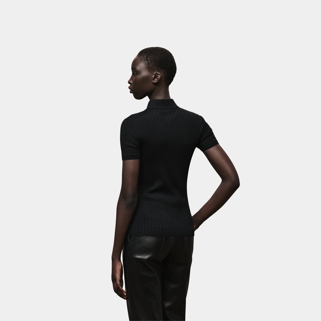 Hermes Short-sleeve Polo Shirt in Cashmere and Silk, Noir, Back