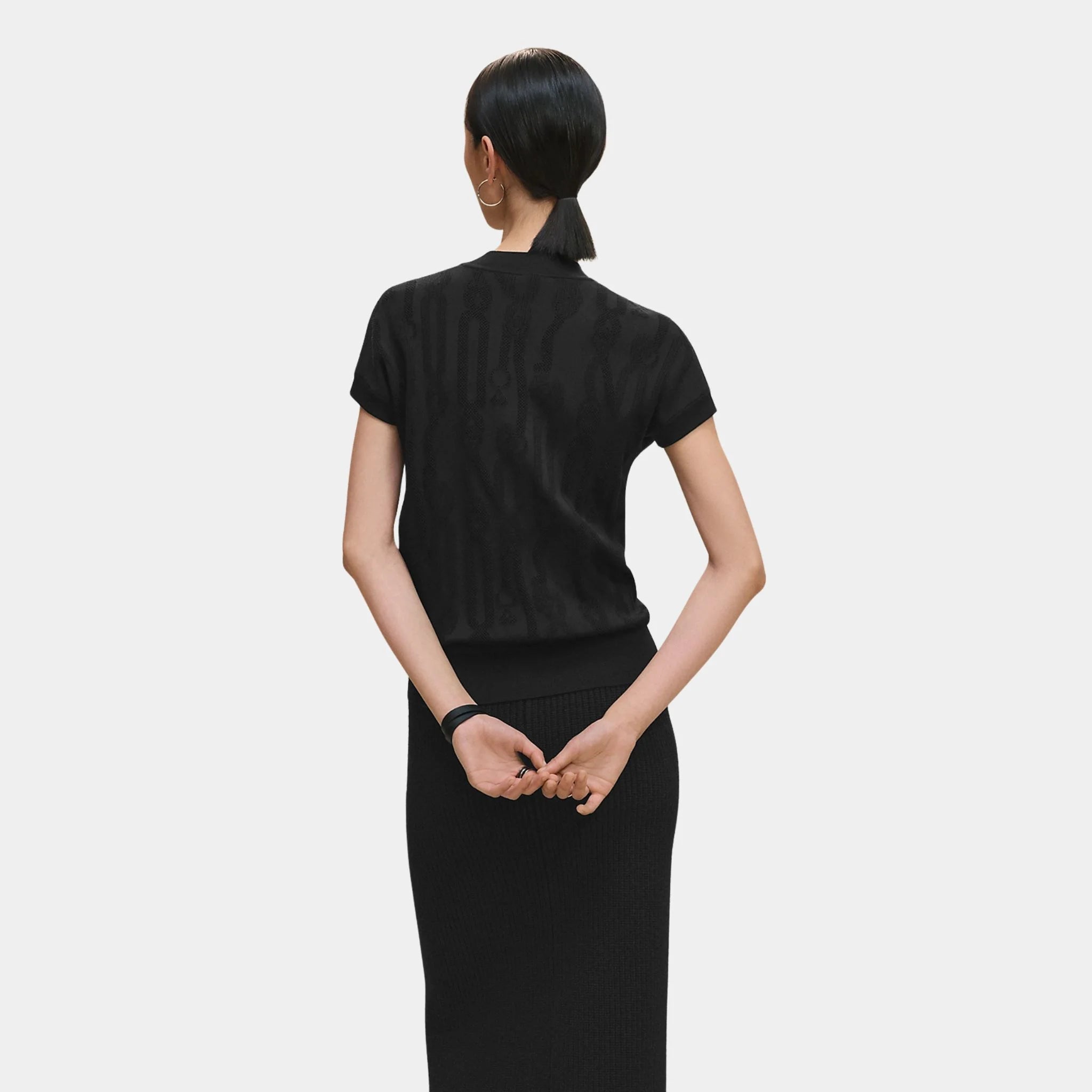 Hermes Short-sleeved Sweater with Palefroi Remix Motif, Noir, Back