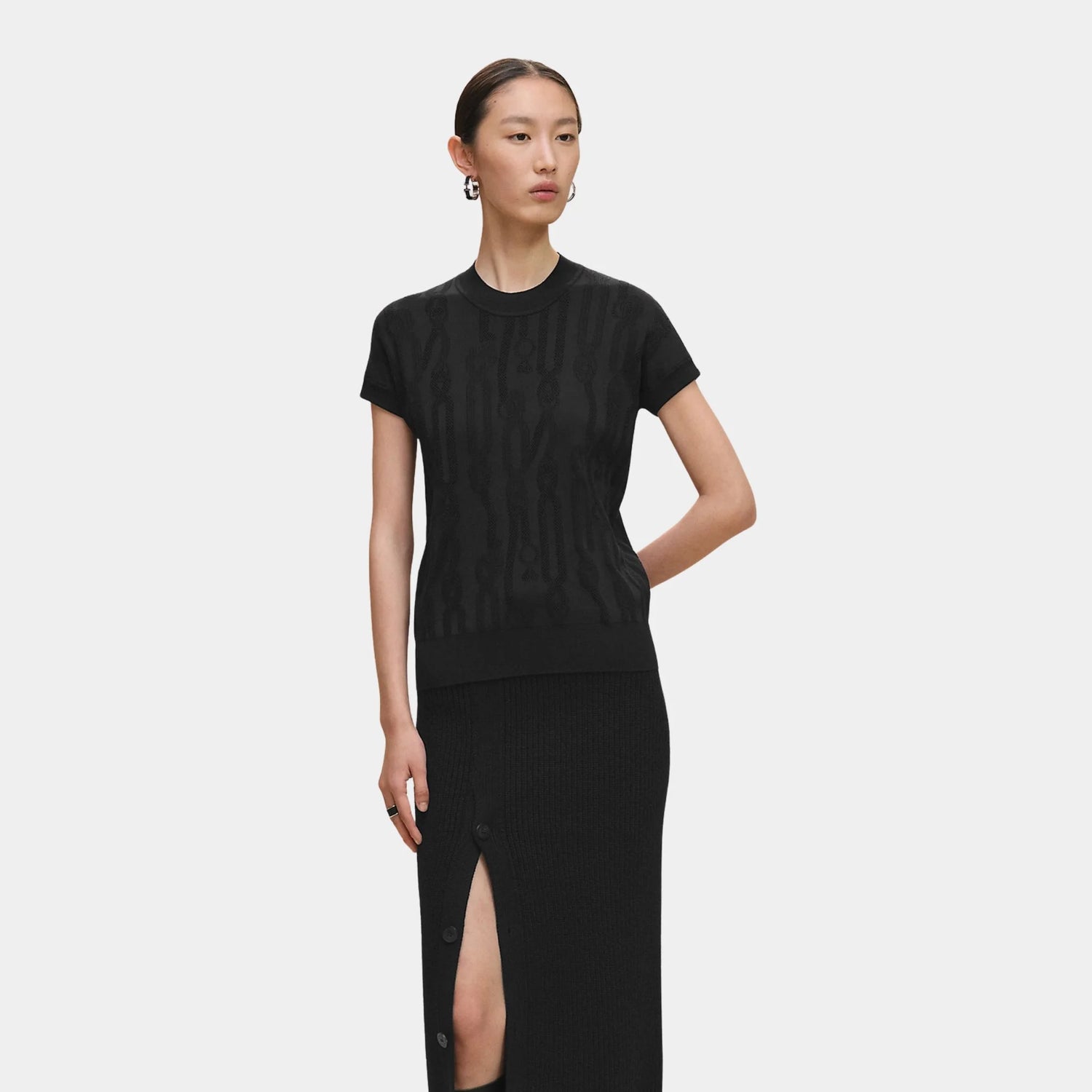 Hermes Short-sleeved Sweater with Palefroi Remix Motif, Noir, Front