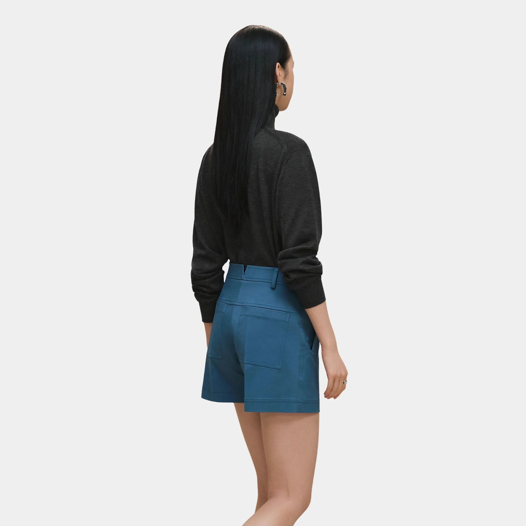 Hermes Shorts in Double Stretch Cotton Twill, Bleu Mer, Back