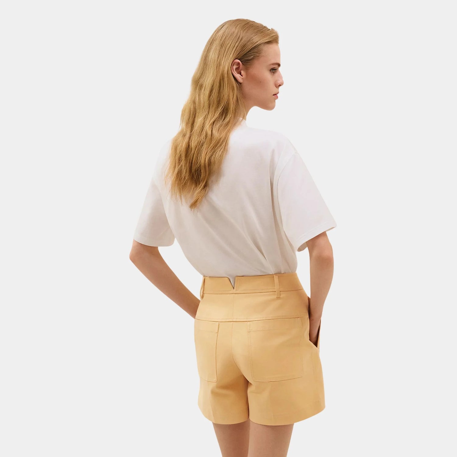 Hermes Shorts in Double Stretch Cotton Twill, Jaune Labido, Back