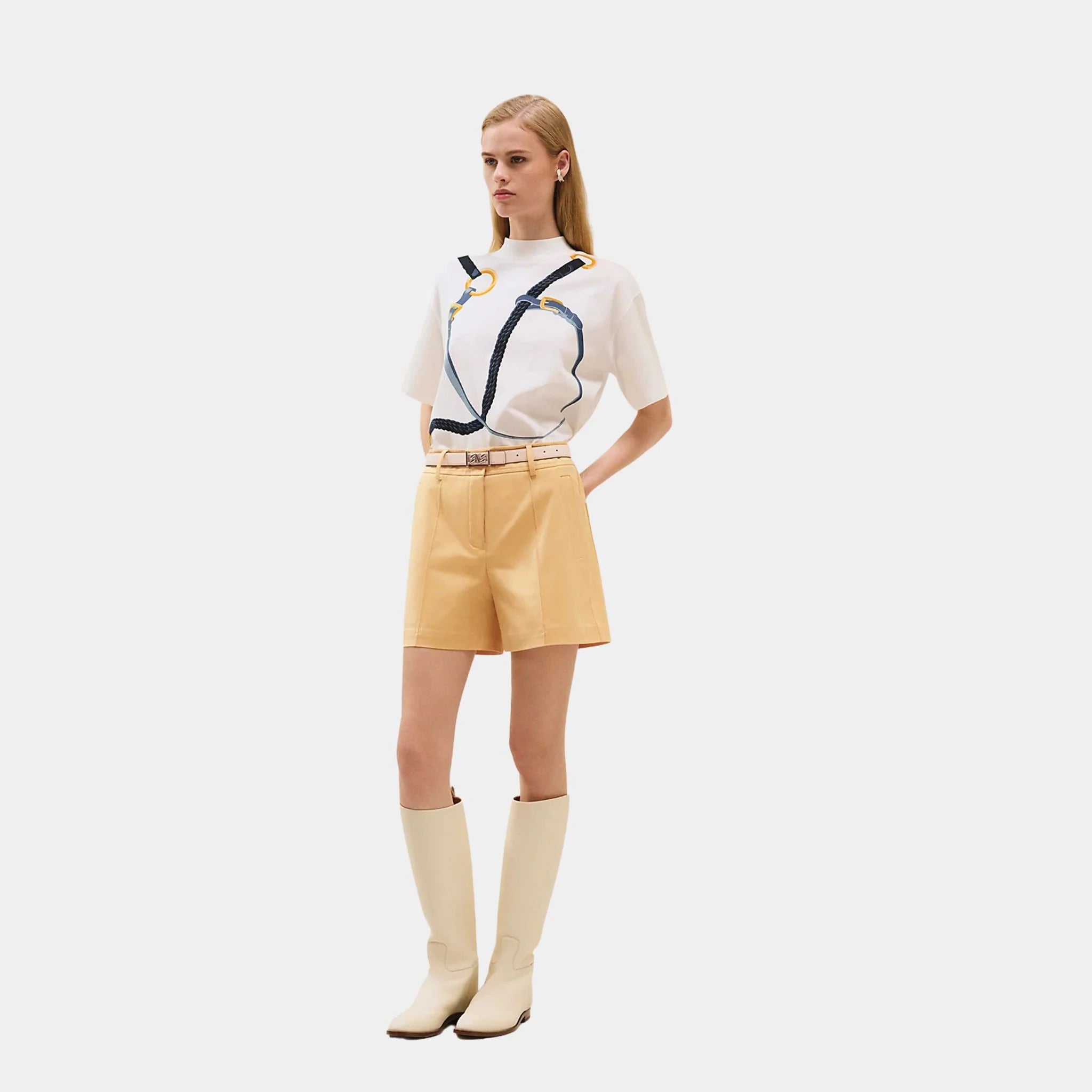 Hermes Shorts in Double Stretch Cotton Twill, Jaune Labido, Front