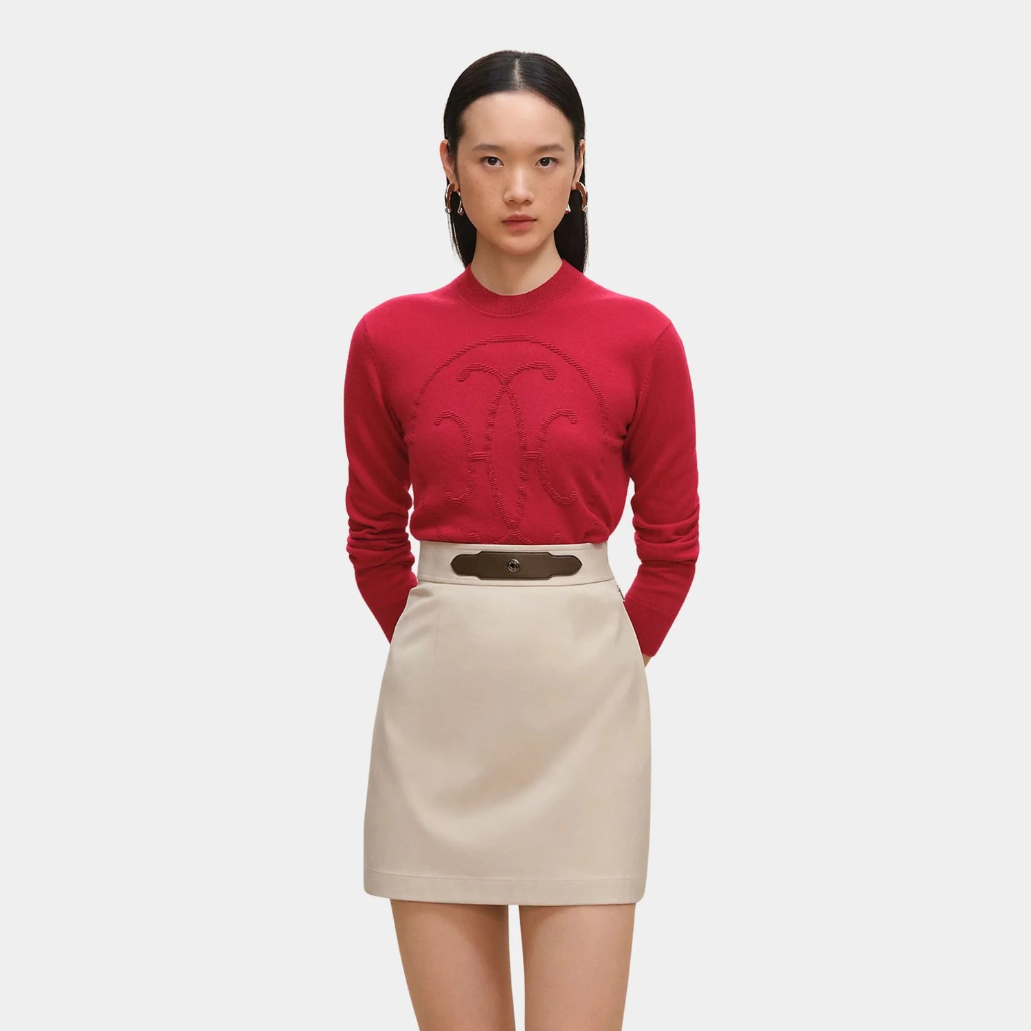 Hermes Skirt in Double Stretch Cotton Twill, Beige Avoine, Front