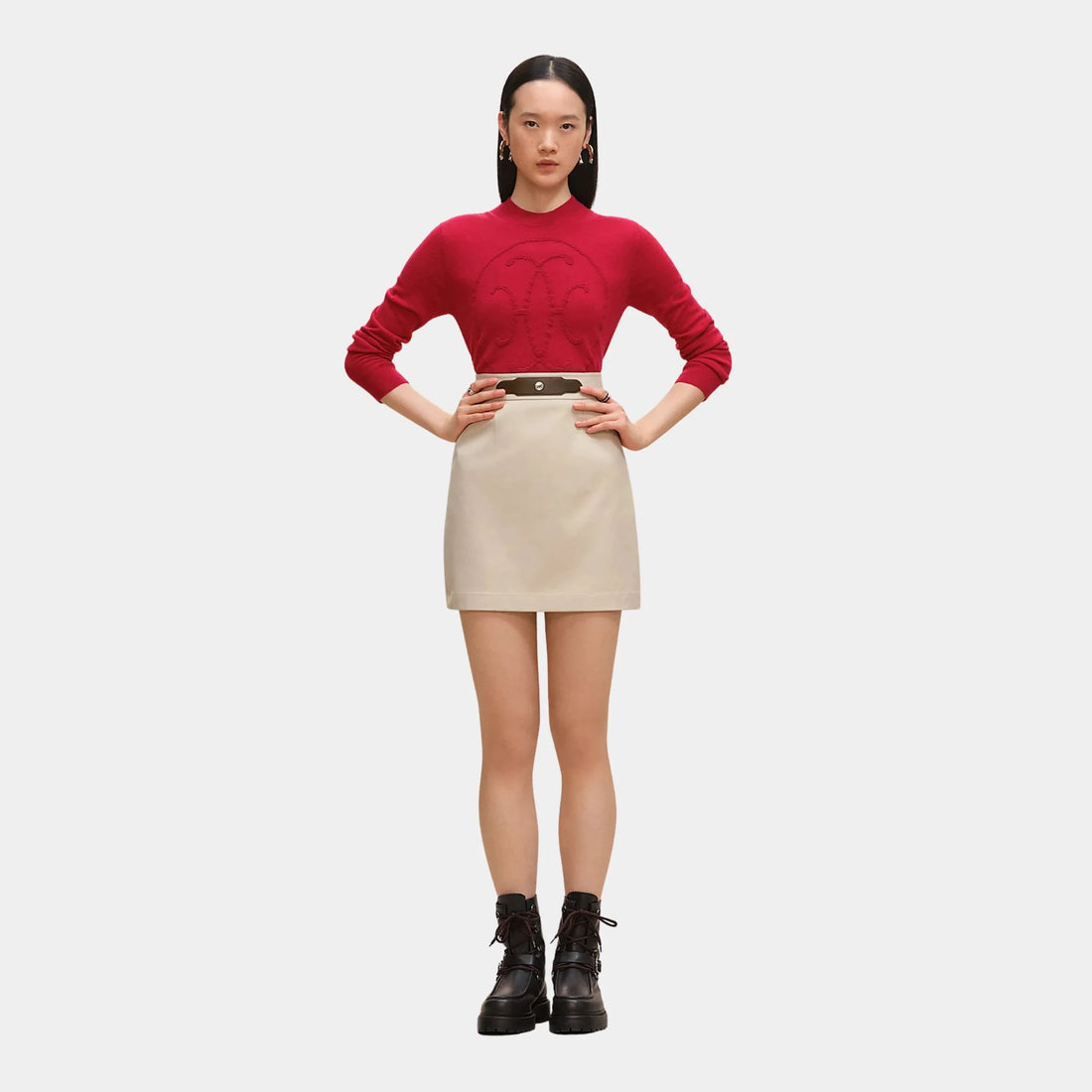 Hermes Skirt in Double Stretch Cotton Twill, Beige Avoine, Model