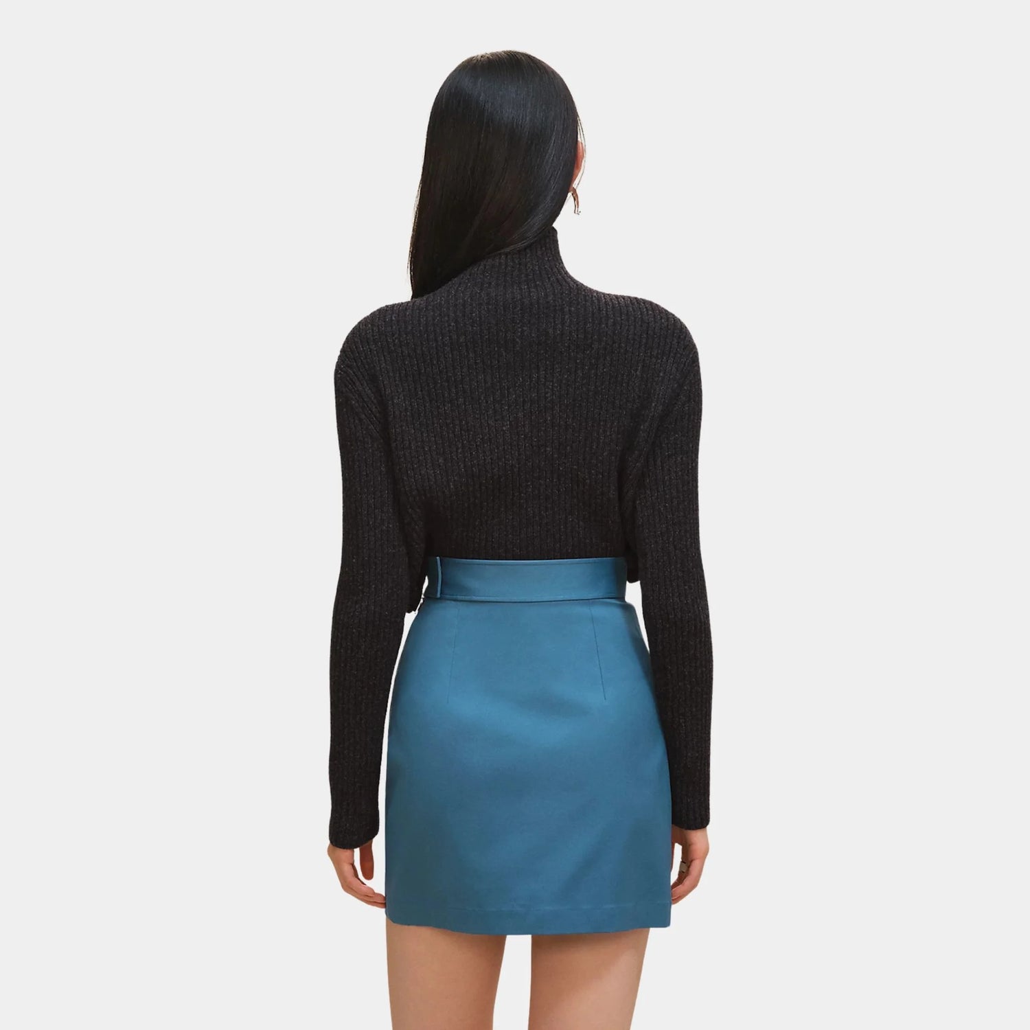 Hermes Skirt in Double Stretch Cotton Twill, Bleu Mer, Back