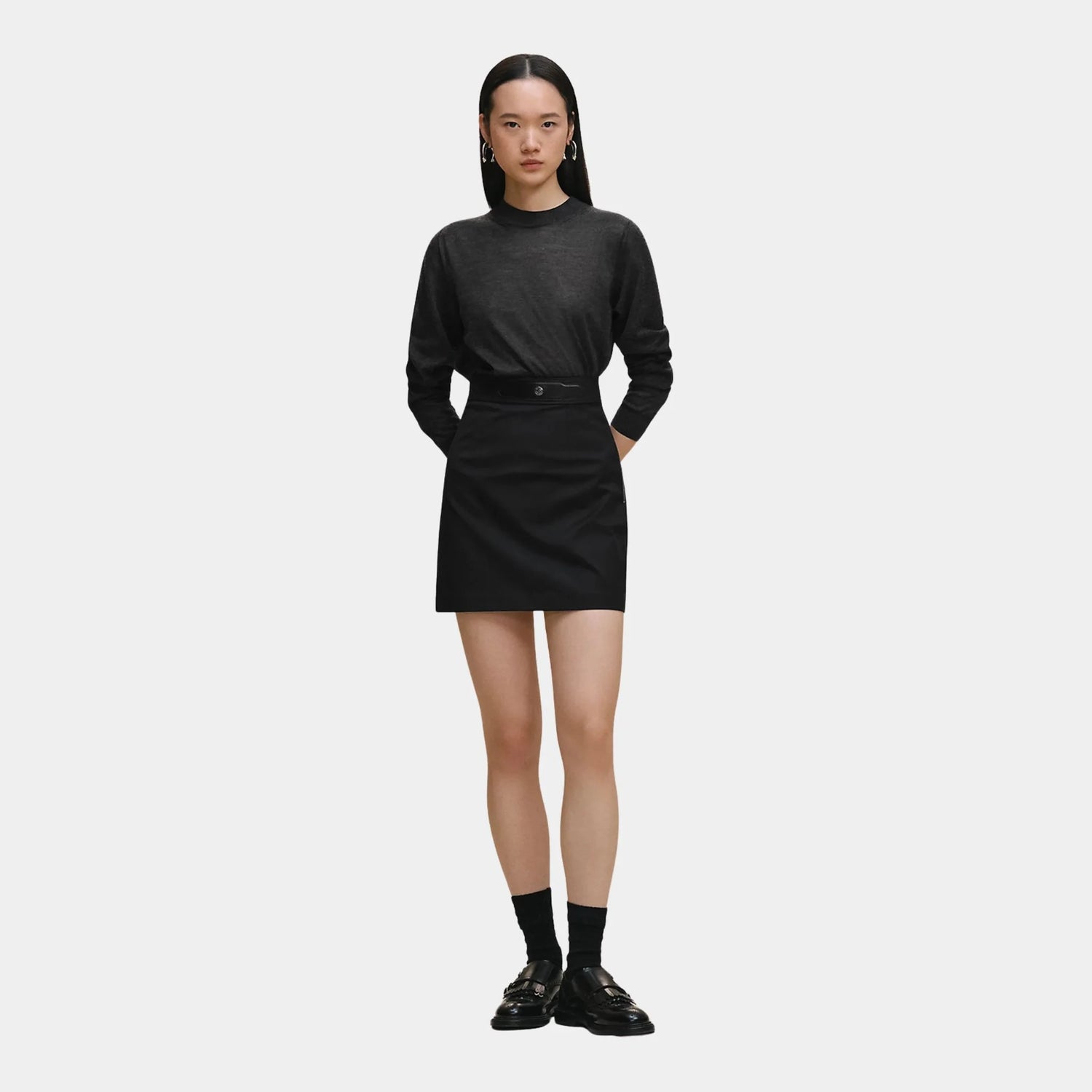 Hermes Skirt in Double Stretch Cotton Twill, Noir, Model