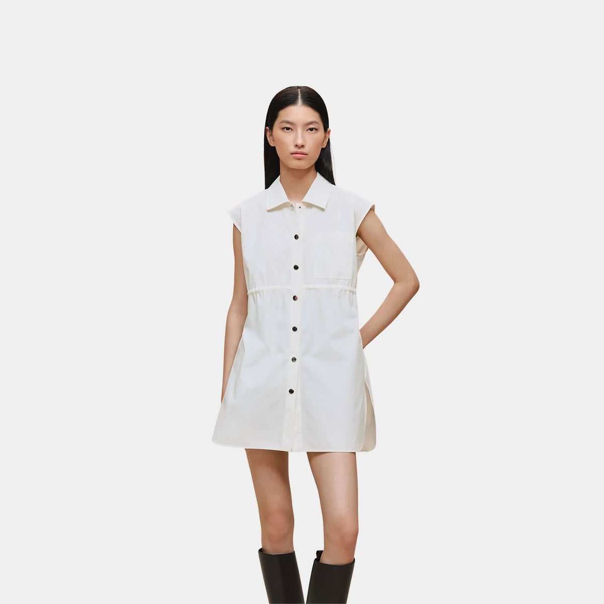 Sleeveless Drawstring Shirt in Technical Cotton