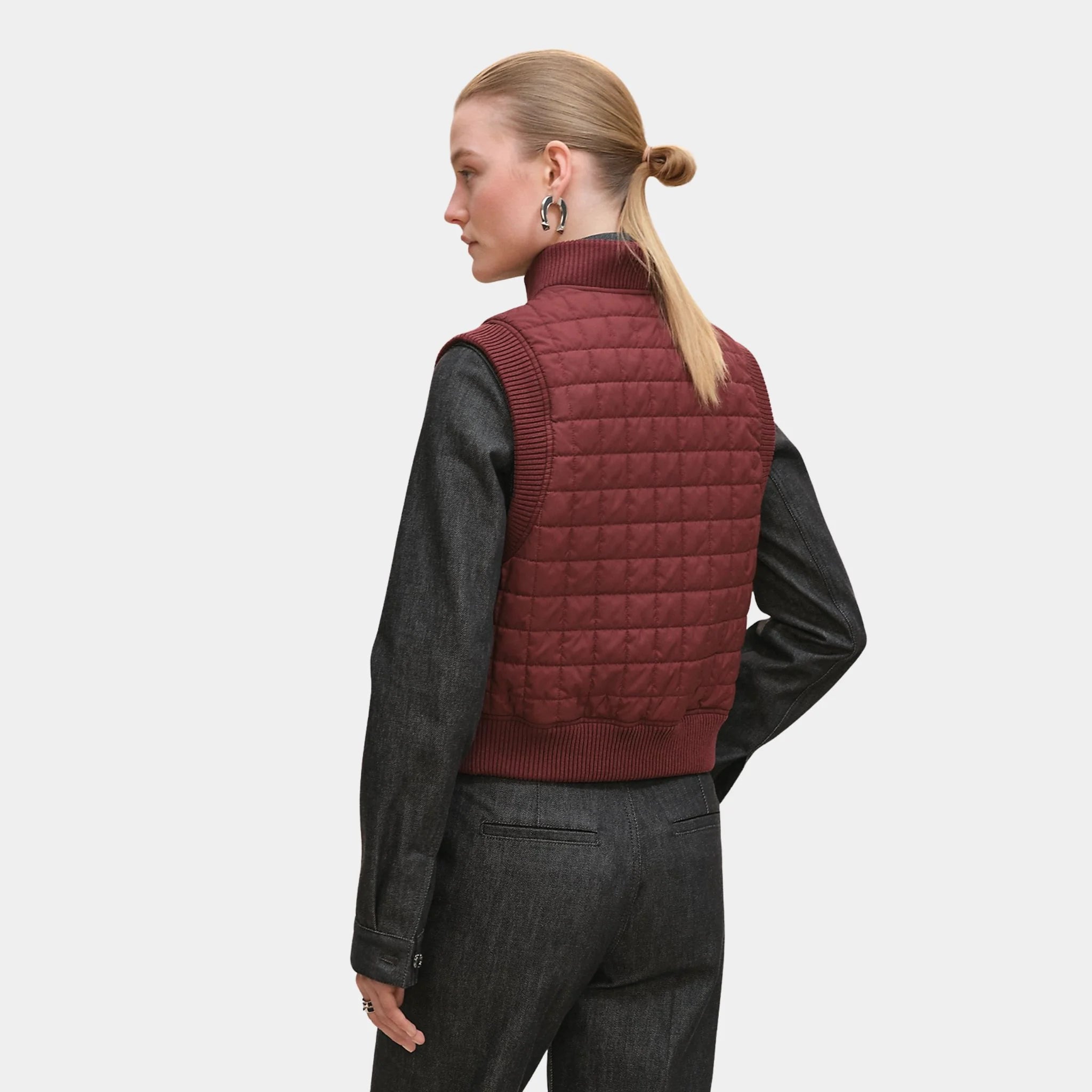 Hermes Sleeveless Quilted Bomber Jacket, Red H, Back