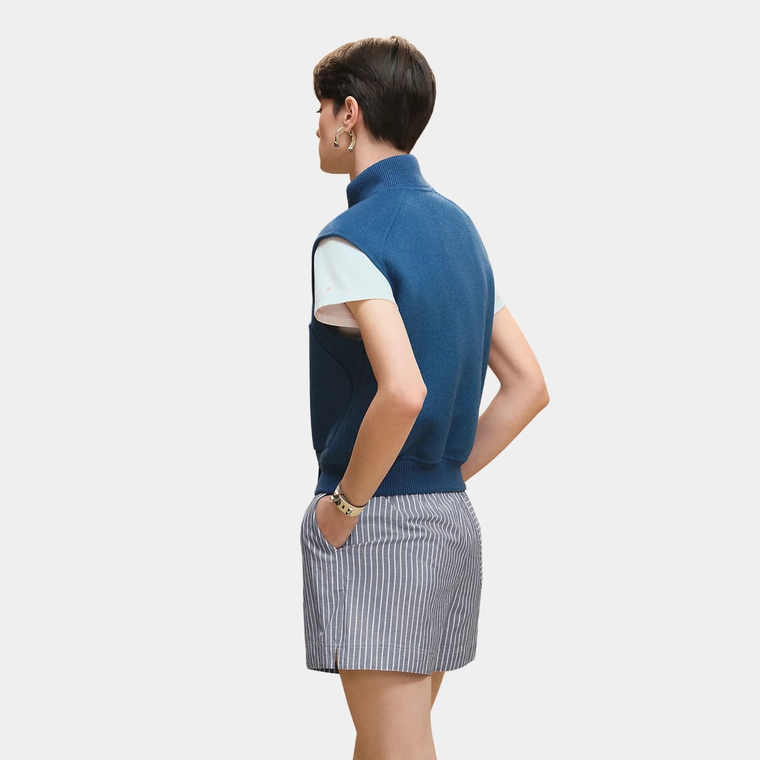 Hermes Sleeveless Short Bomber Jacket in Double-sided Cashmere, Bleu Payne, Back