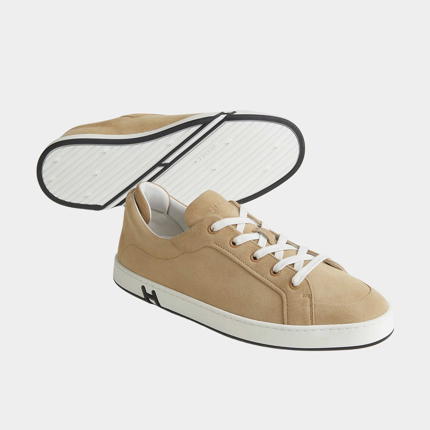 Hermes Sneakers Kid Suede Goatskin, Beige Lin, Front