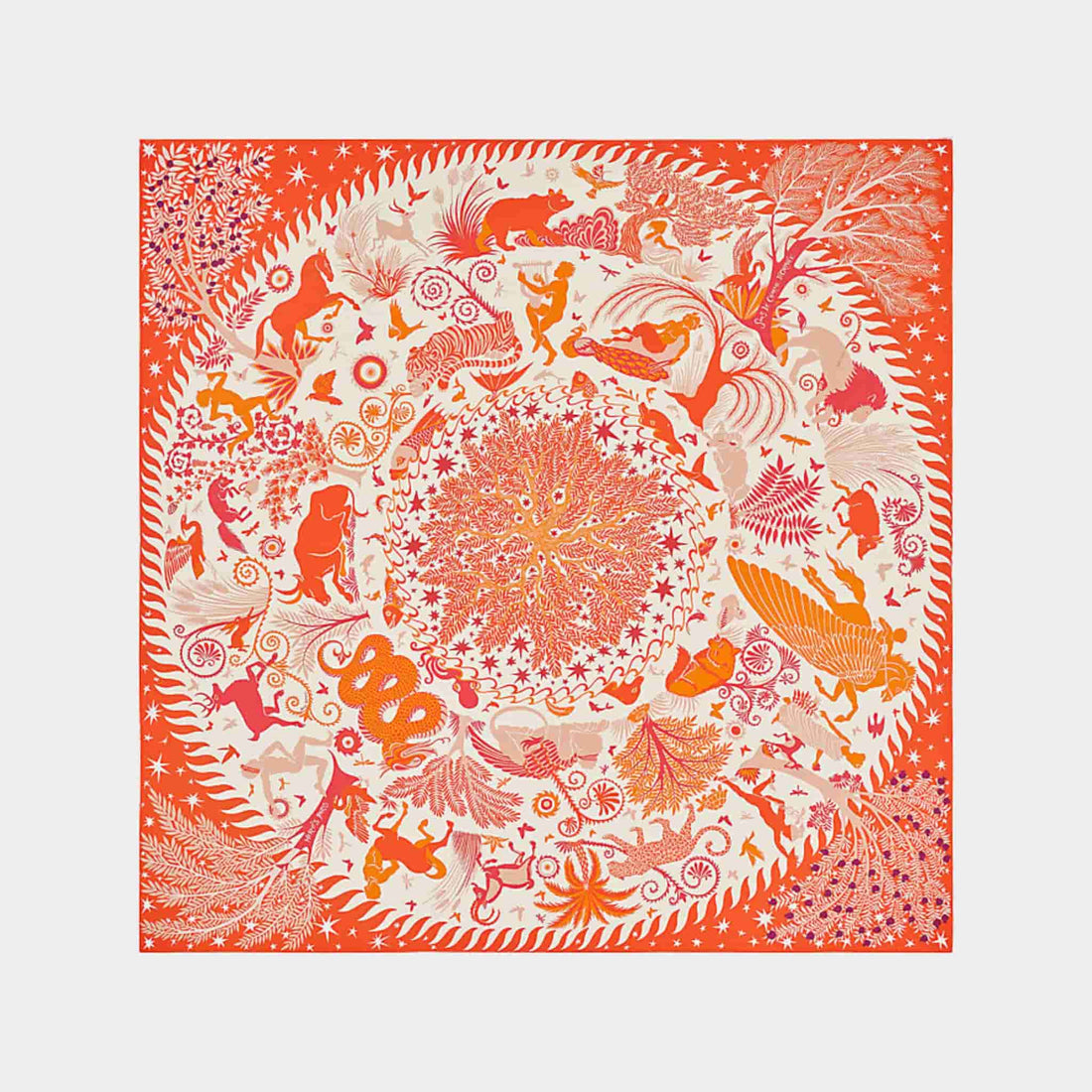 Hermes Sous le Charme d Orphee Double Face Scarf 90, Orange, Front