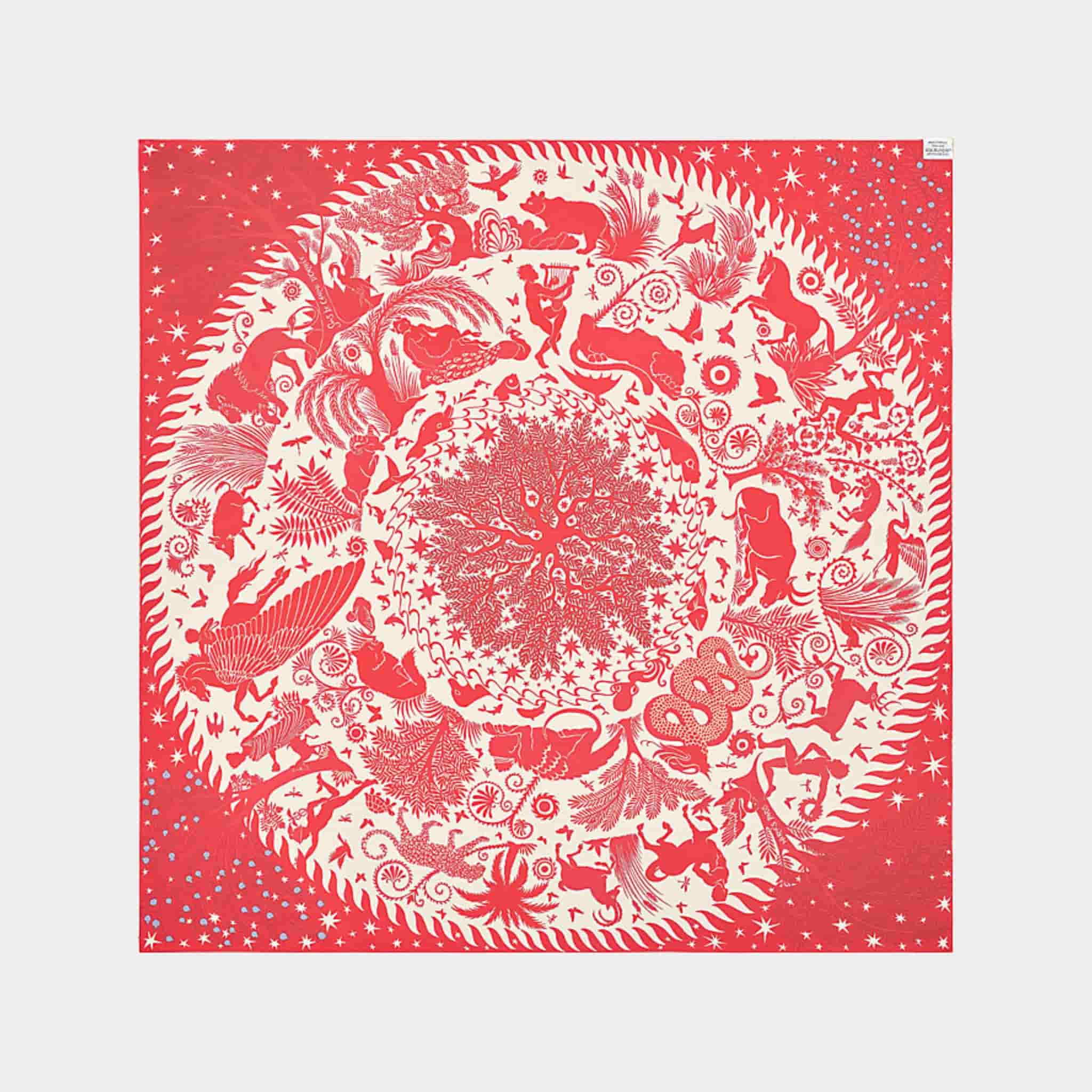 Hermes Sous le Charme d Orphee Double Face Scarf 90, Red, Back