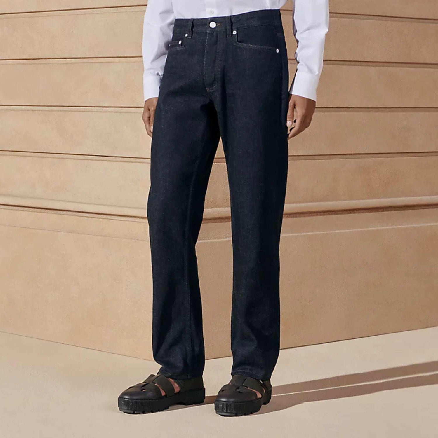 Hermes Straight Cut Jeans Indigo, Front, Model