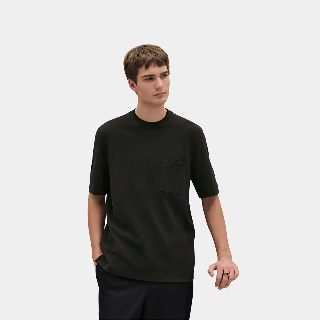 Hermes Piqures Sellier Crewneck T-shirt in Cotton, Vert Chrome, Front